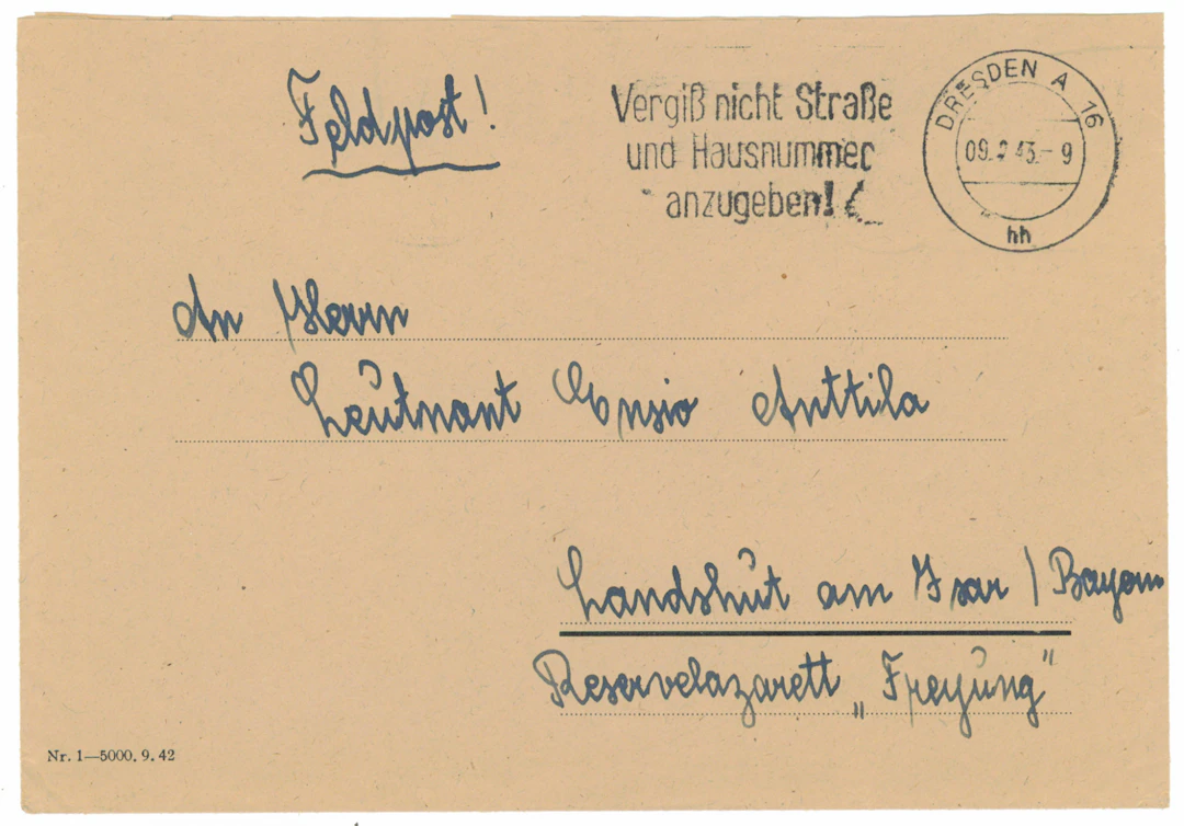 SS volunteer mail: letter to a Finnish SS officer in a hospital, Dresden