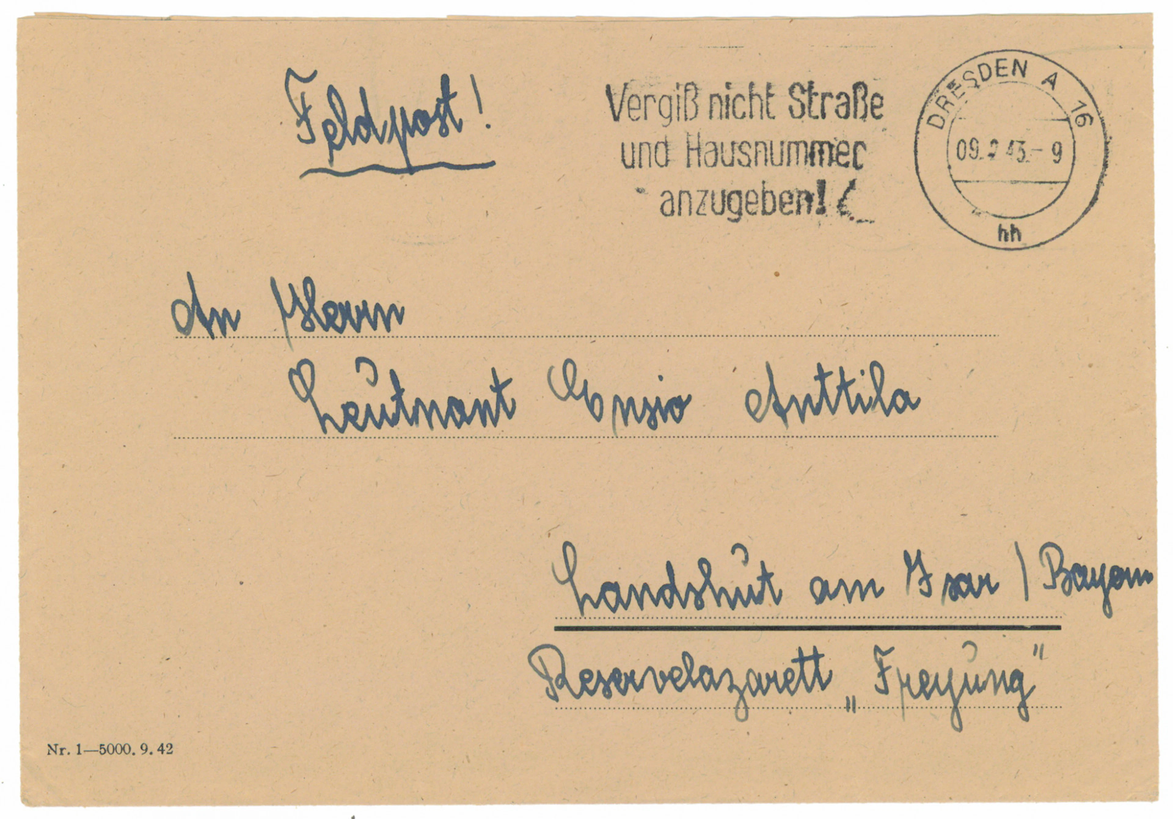 SS volunteer mail: letter to a Finnish SS officer in a hospital, Dresden