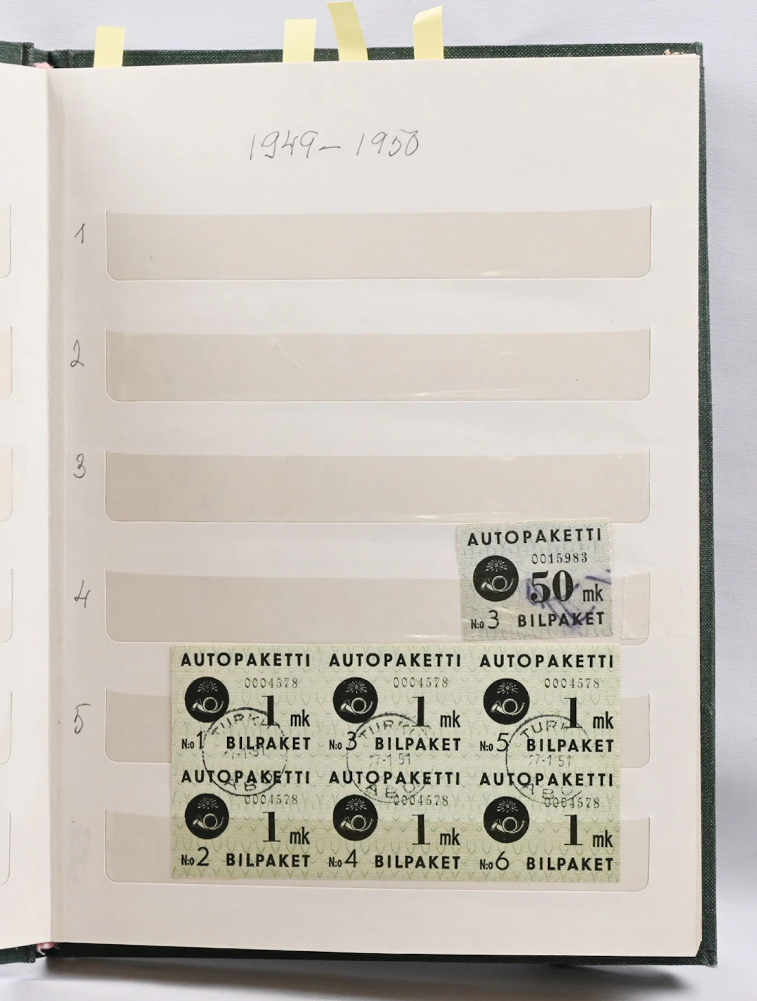 Side areas small selection in a stockbook, containing bus parcel stamps