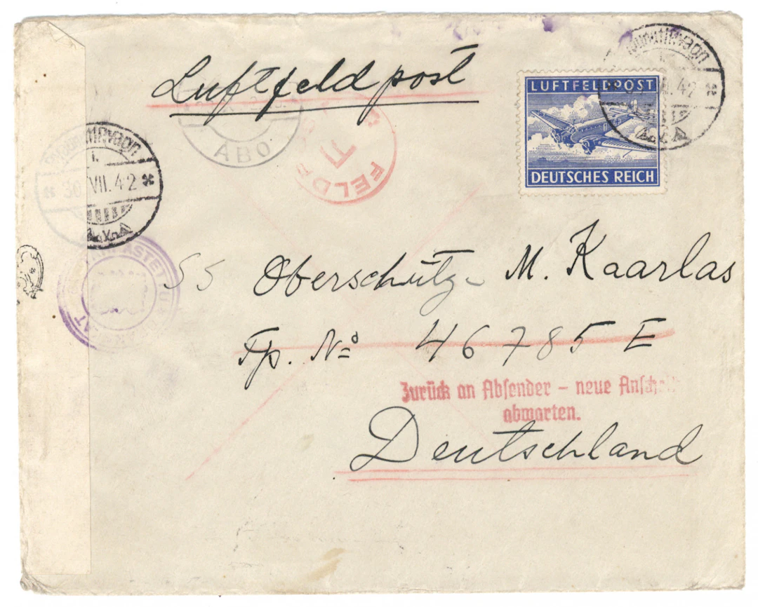 SS volunteer mail: from Finland to Germany with a Luftfeldpost stamp
