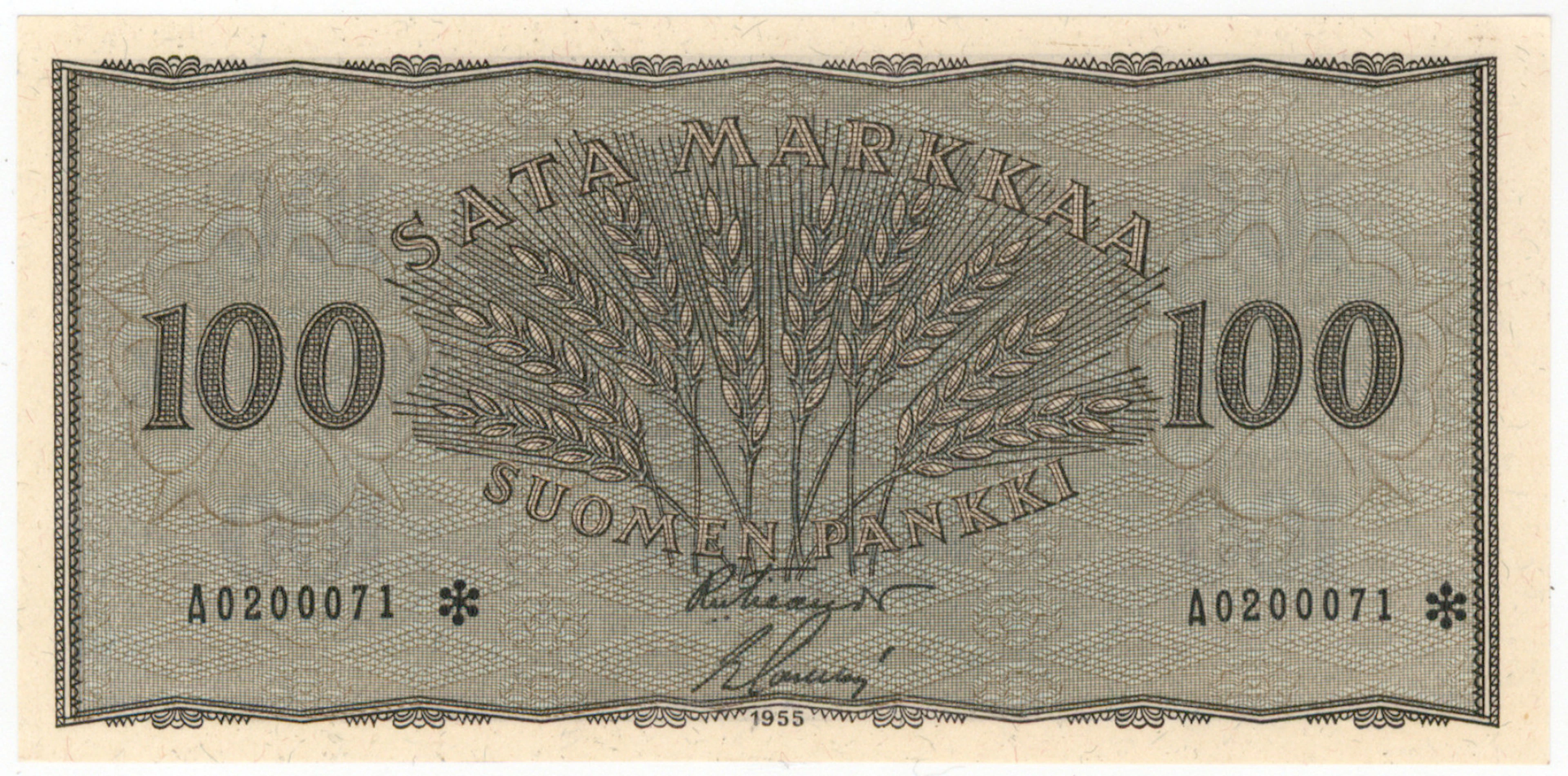 1955 100 markka * signatures: FIE - Sac, condition 01-0