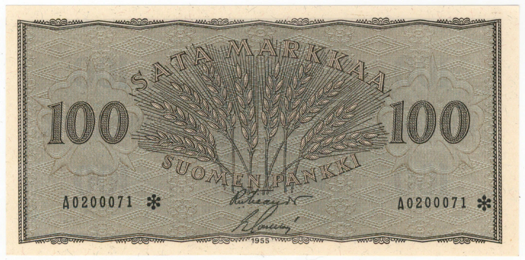 1955 100 markka * signatures: FIE - Sac, condition 01-0