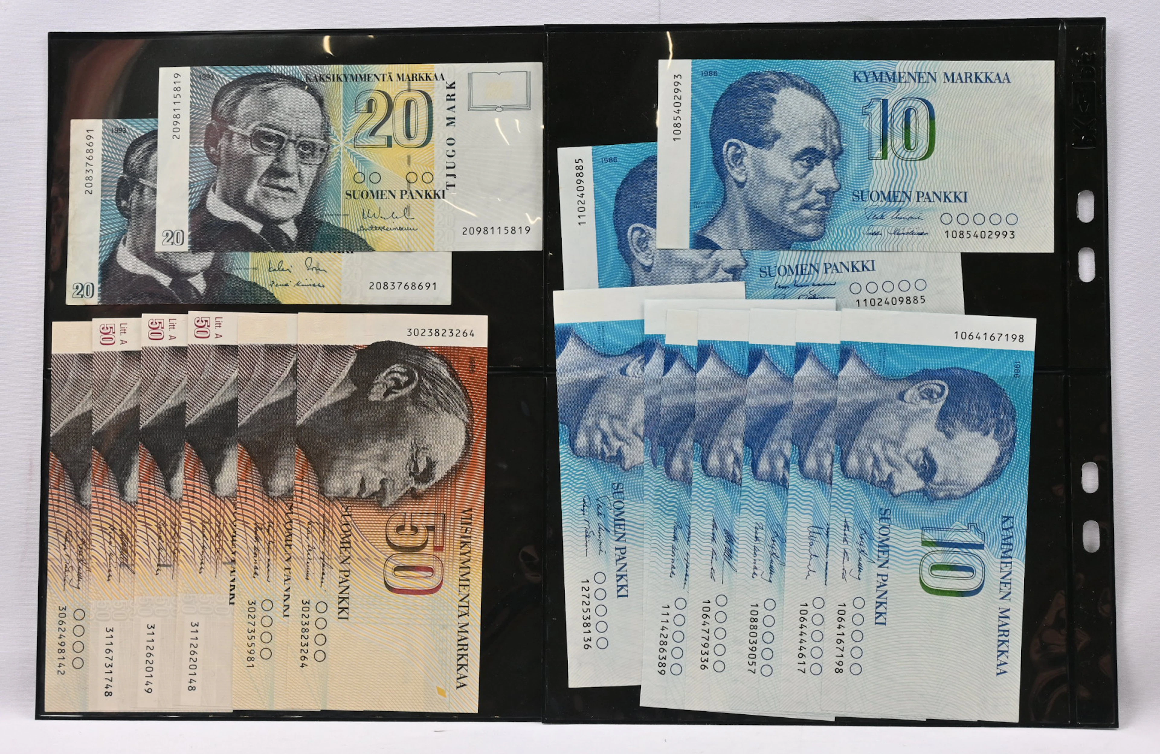 1986 - 1993 selection over 30 banknotes from 10 markka to 1000 markka