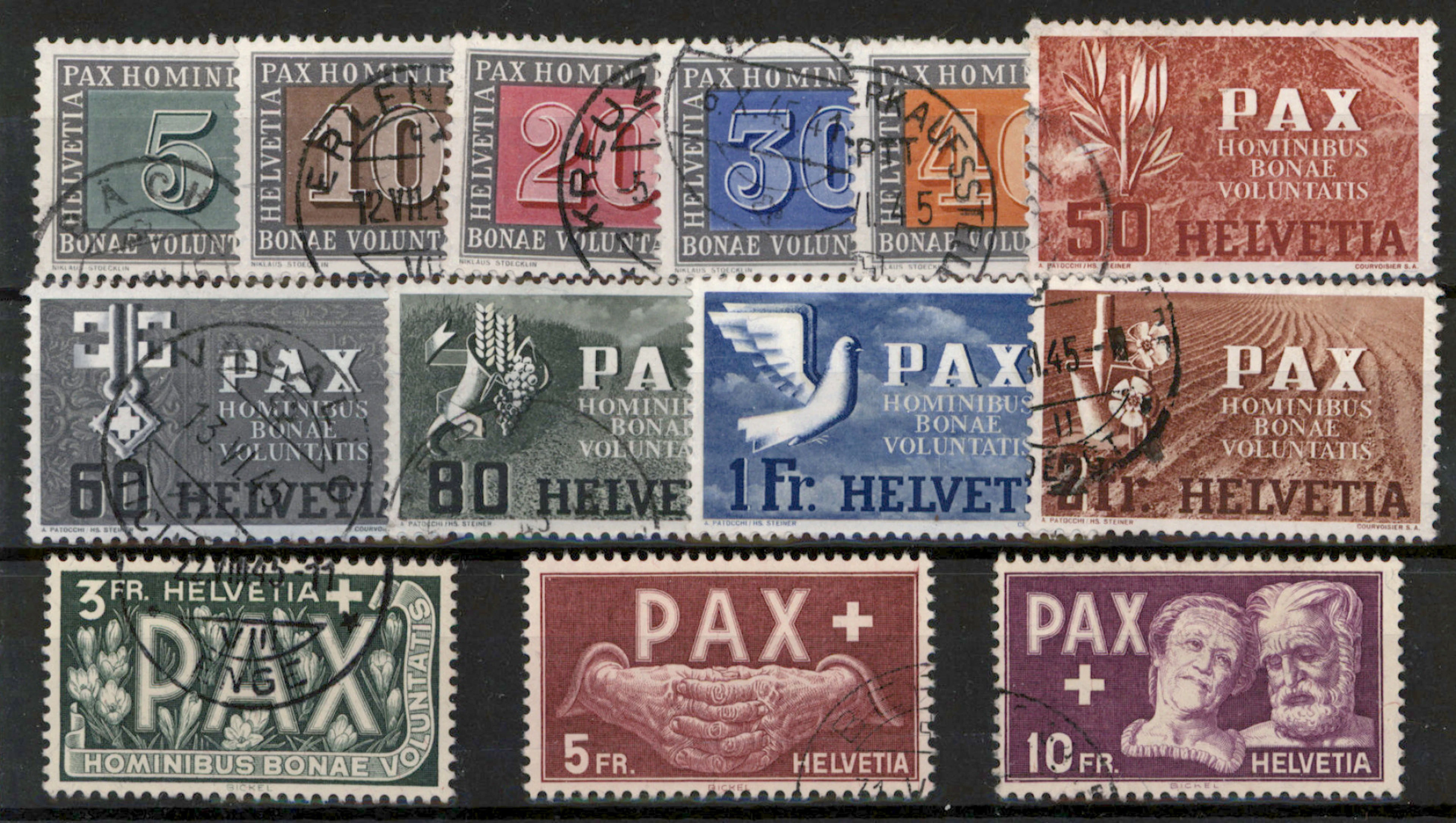 1945 PAX Mi 447-459, used set, Mi 1.000€.