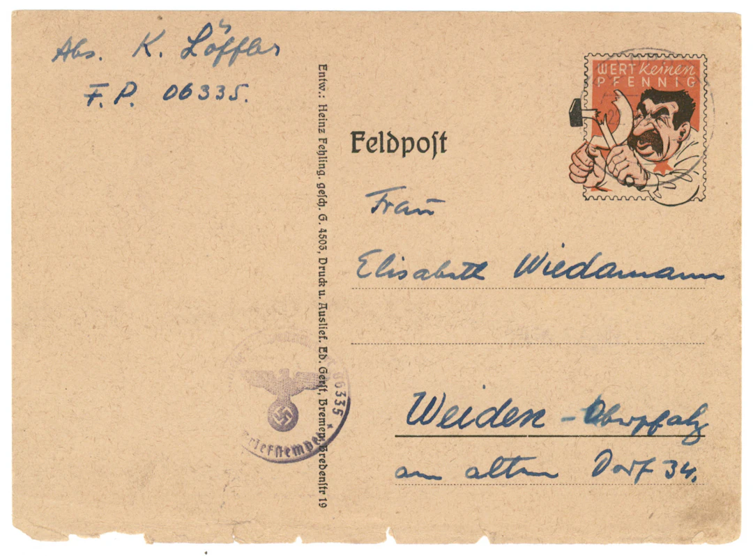 1942 extremely rare field post propaganda card with a Stalin stamp