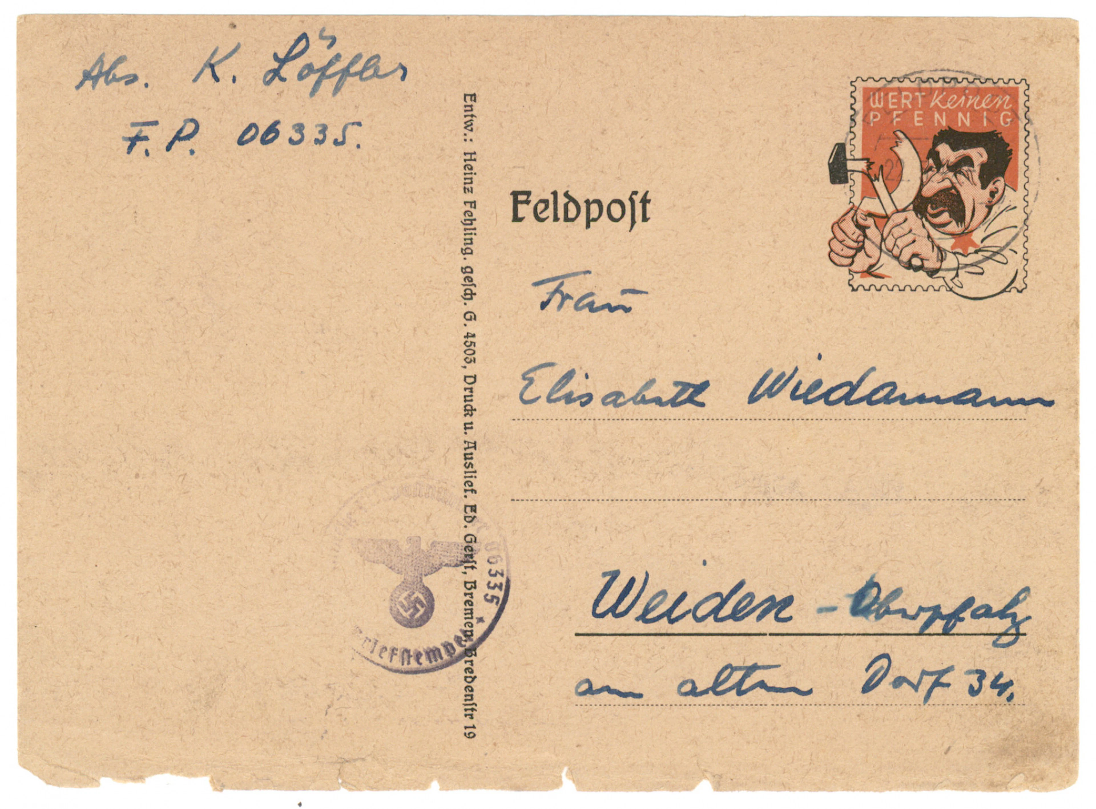 1942 extremely rare field post propaganda card with a Stalin stamp