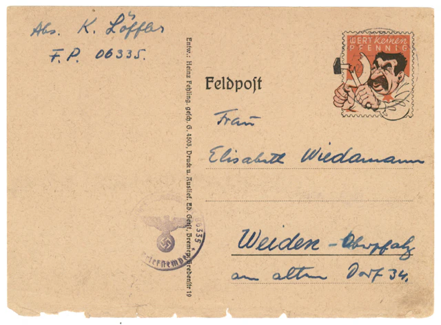1942 extremely rare field post propaganda card with a Stalin stamp