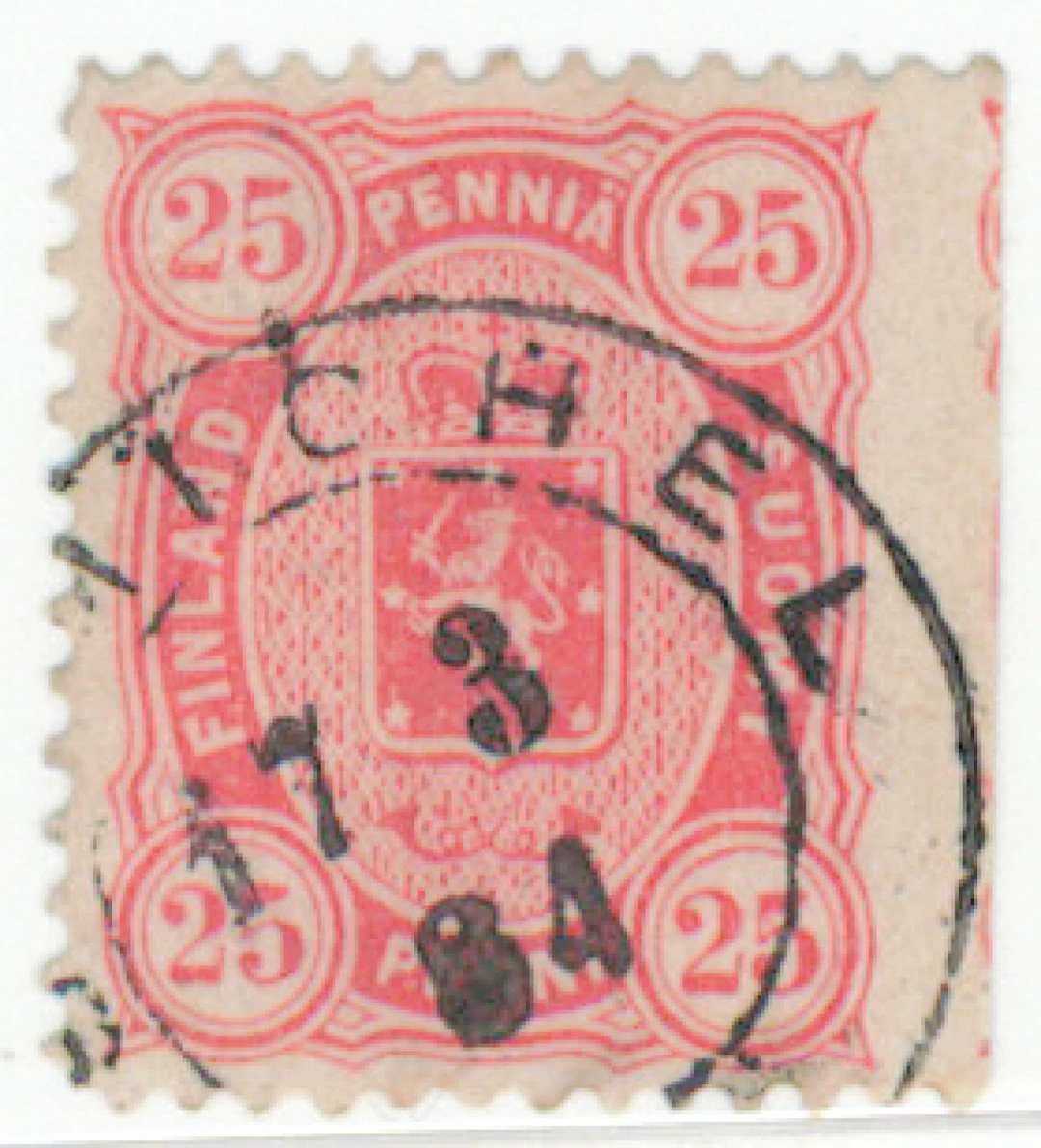 25 penni red, right side IMPERFORATE. Beautiful St. Michel 17.3.1884.
