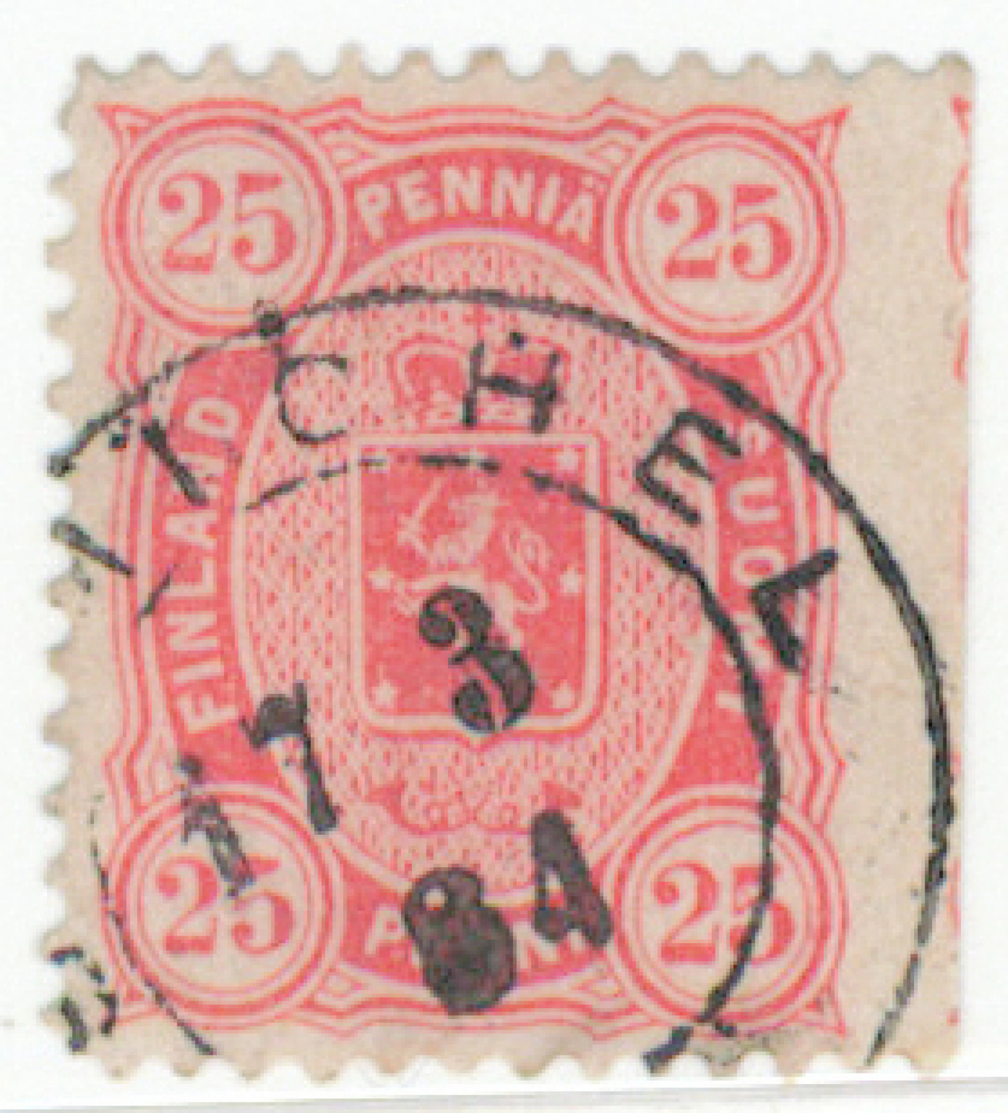 25 penni red, right side IMPERFORATE. Beautiful St. Michel 17.3.1884.