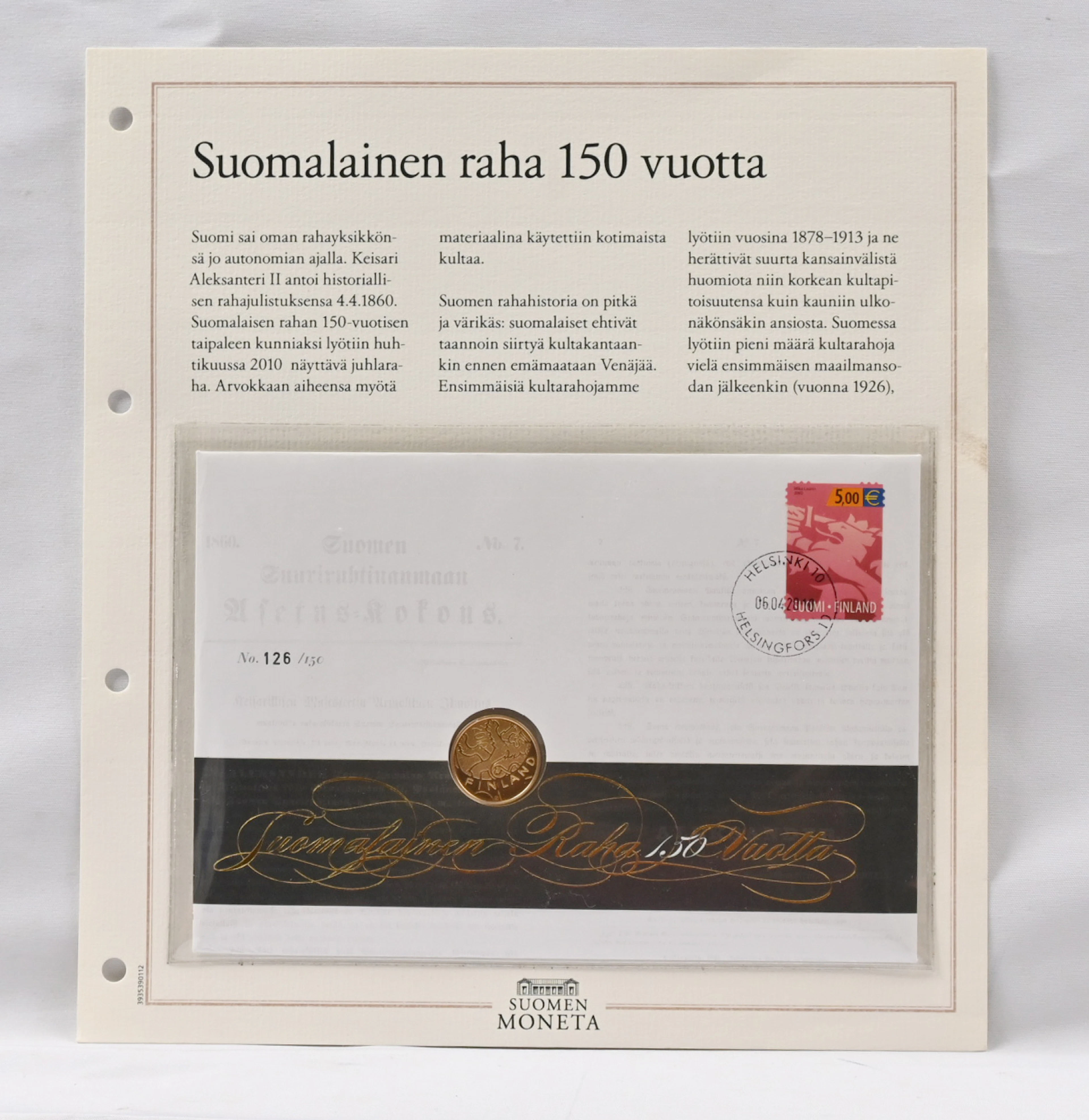 2010 100€ Finnish money 150 years, gold in coin letter