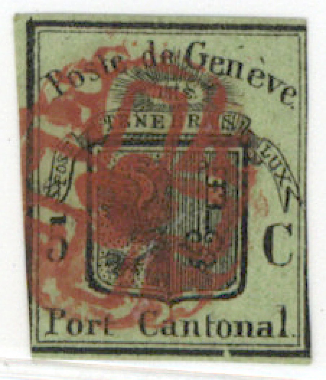 Geneva 1847 large eagle 5 c black on yellow-green paper Mi 4 (Zumstein
