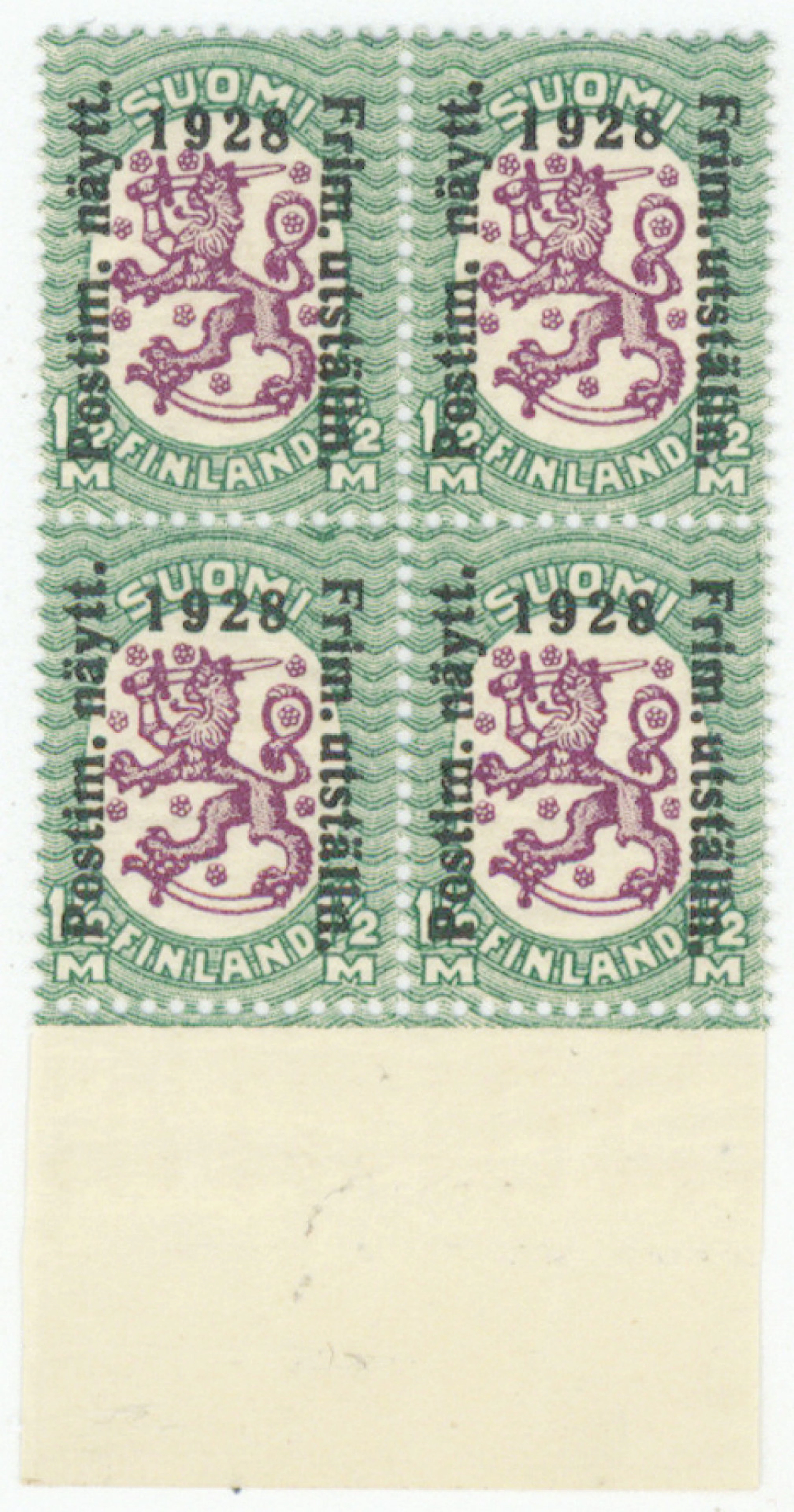 1928 Exhibition 1½ markka W2 very fine mint ** block of four with