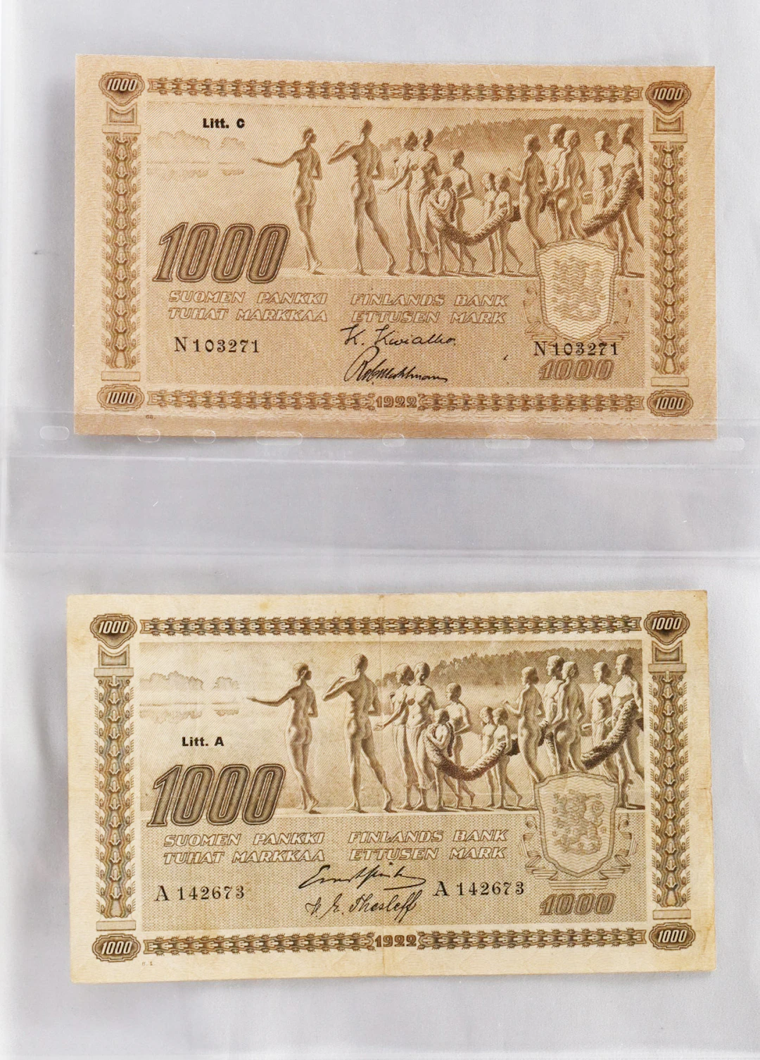 1922 from 5 markka to 1000 markka fine selection of 10 banknotes