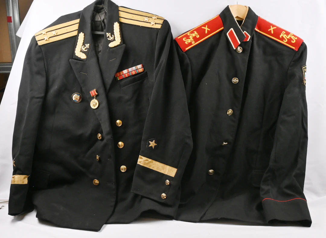 Soviet Union era uniforms. One Aeroflot airline jacket. Soviet Union