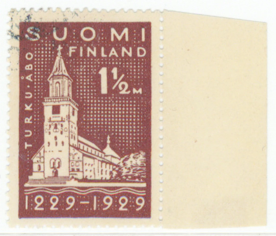 1929 1½ markka rare W4 used with sheet margin (L. 140W4).