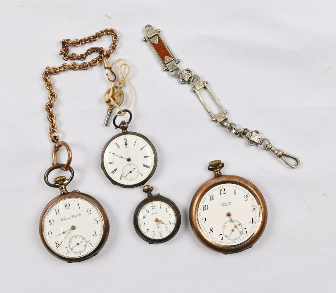 Pocket / neck watches four different, eg. Tavannes Watch Co silver-cased