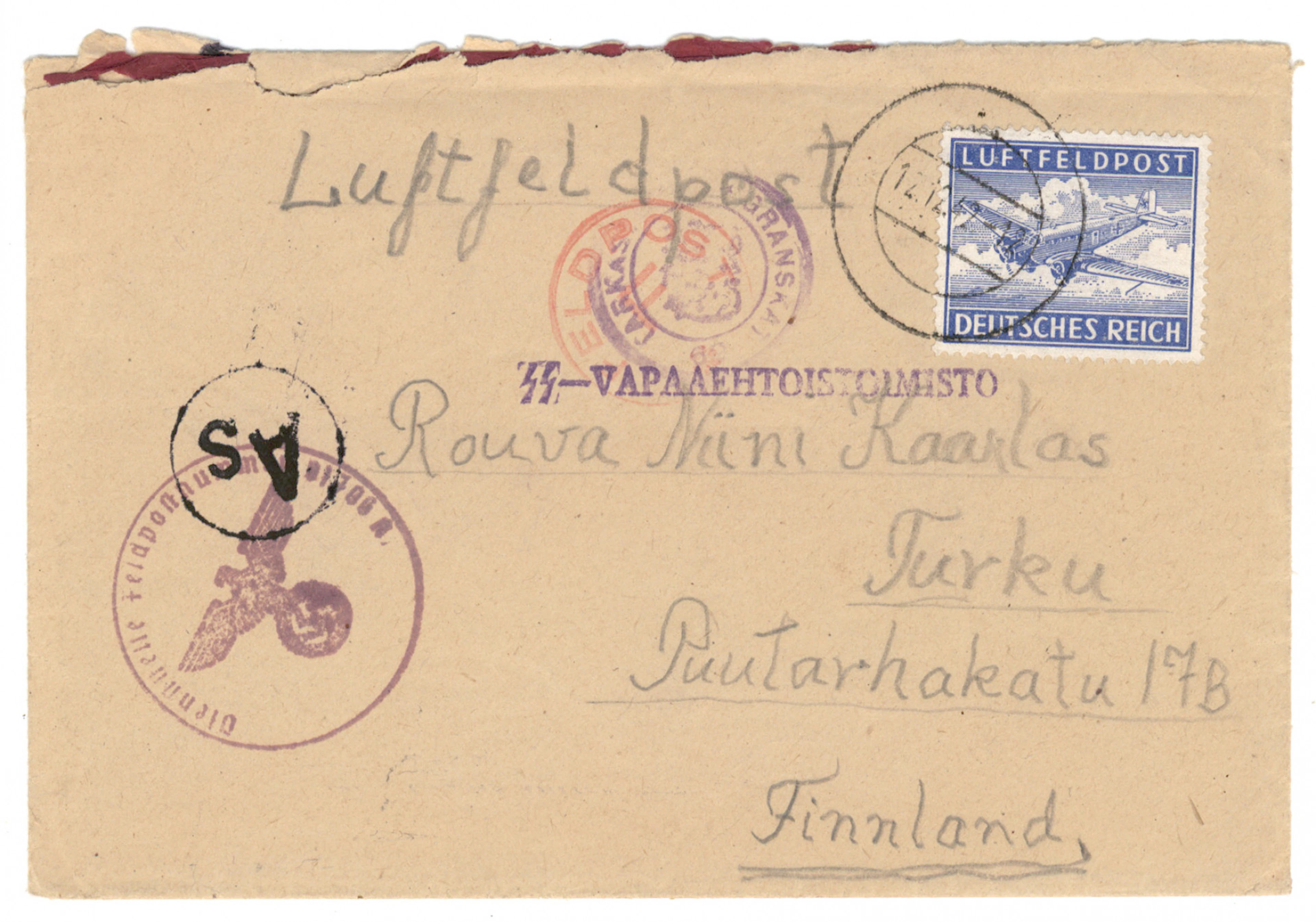SS volunteer mail: from Ukraine from a hospital with a Luftfeldpost