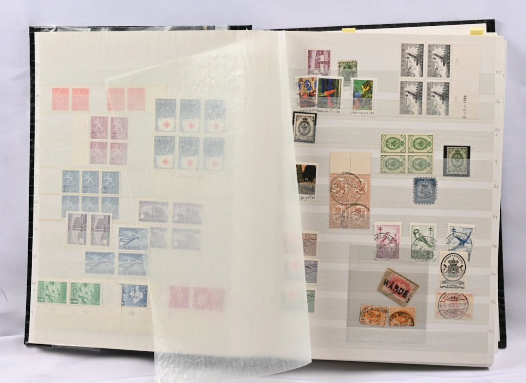In a thick stockbook, a stock selection from old to new eg. a numbered