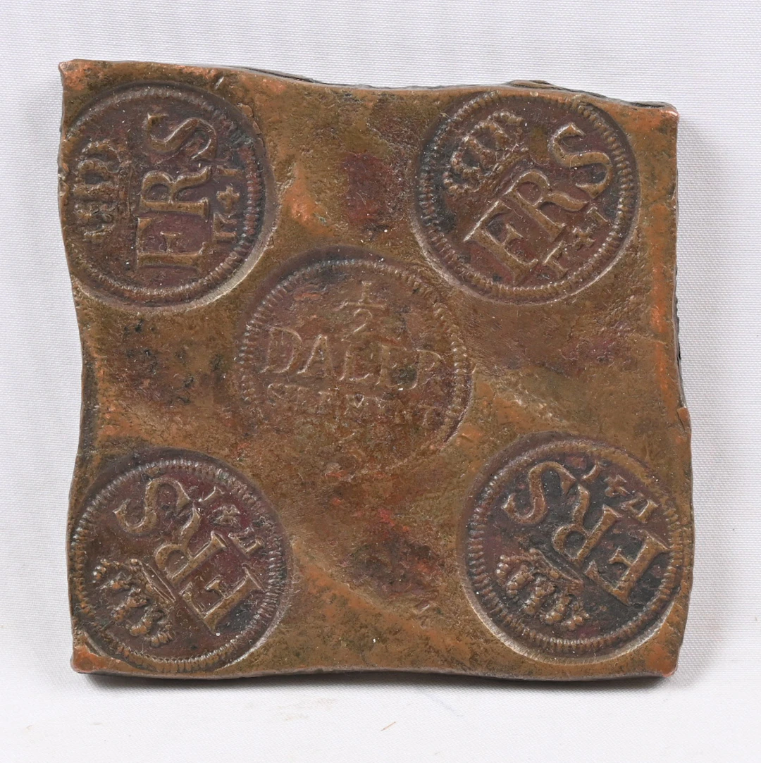 Sweden 1741 ½ Daler plate money, size approximately 8 x 8.5 cm, weight