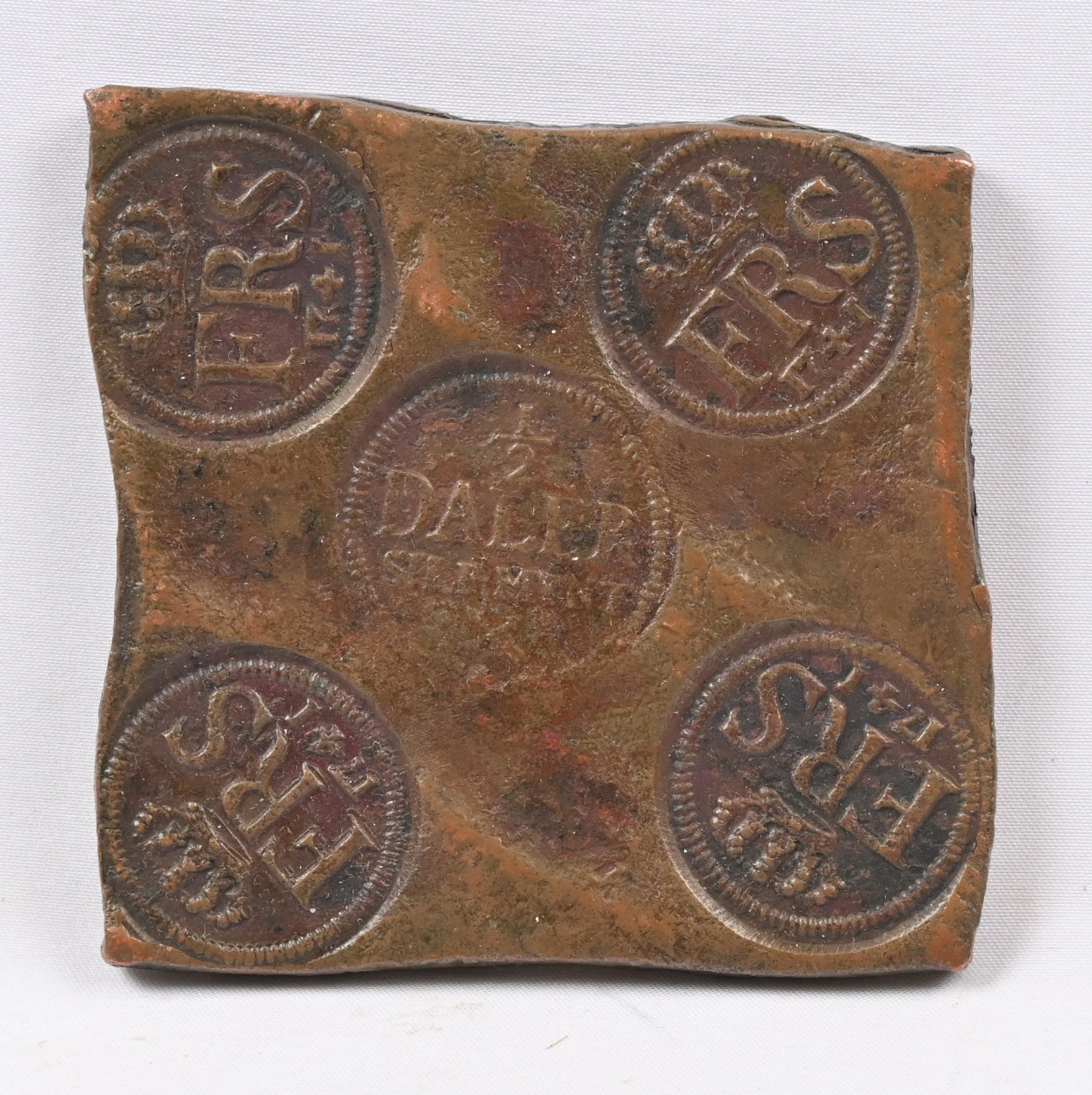 Sweden 1741 ½ Daler plate money, size approximately 8 x 8.5 cm, weight