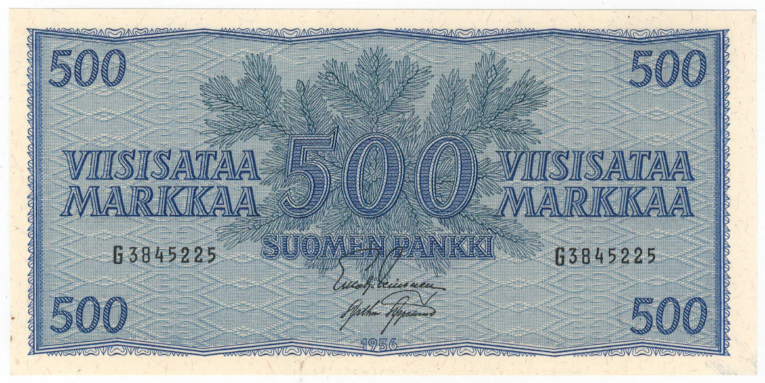 1956 500 markka serie G, signatures: LEI - Aas, condition 01-0