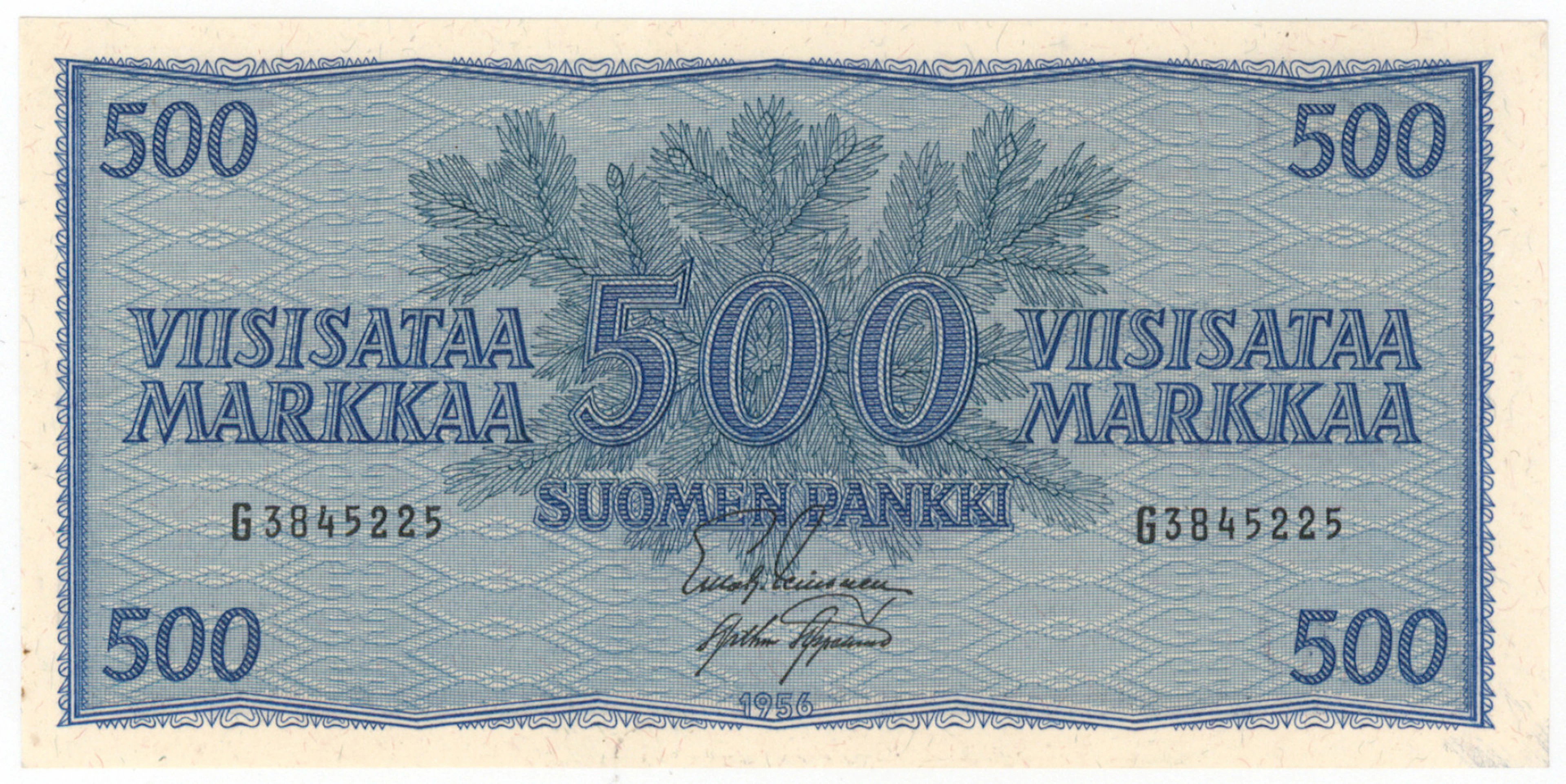1956 500 markka serie G, signatures: LEI - Aas, condition 01-0