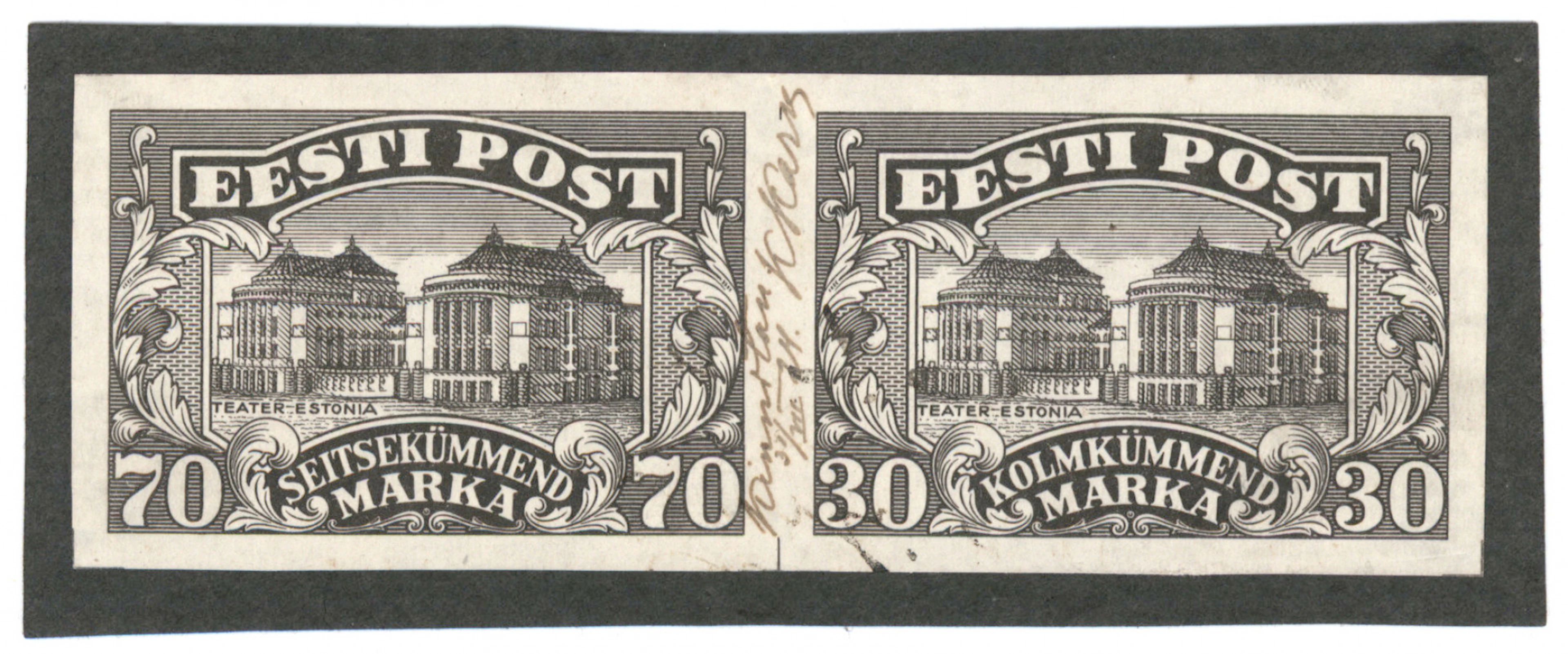 1924 National theatre 70 markka and 30 markka Mi 55-56, BLACK PROOF