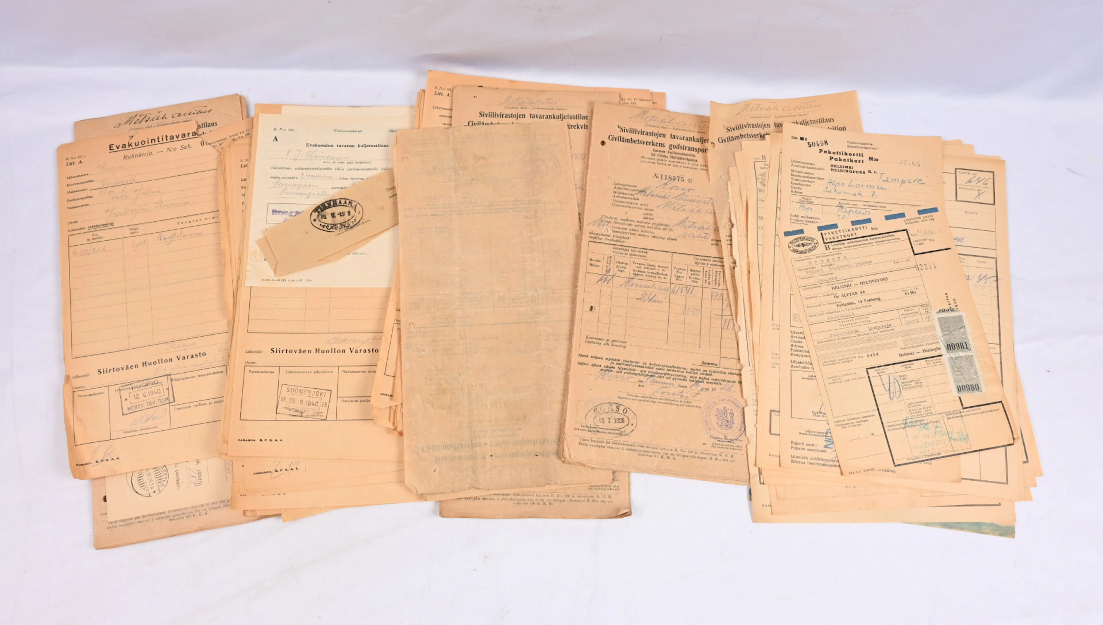Selection of waybills mainly with newer Finnish States Railway stamps.