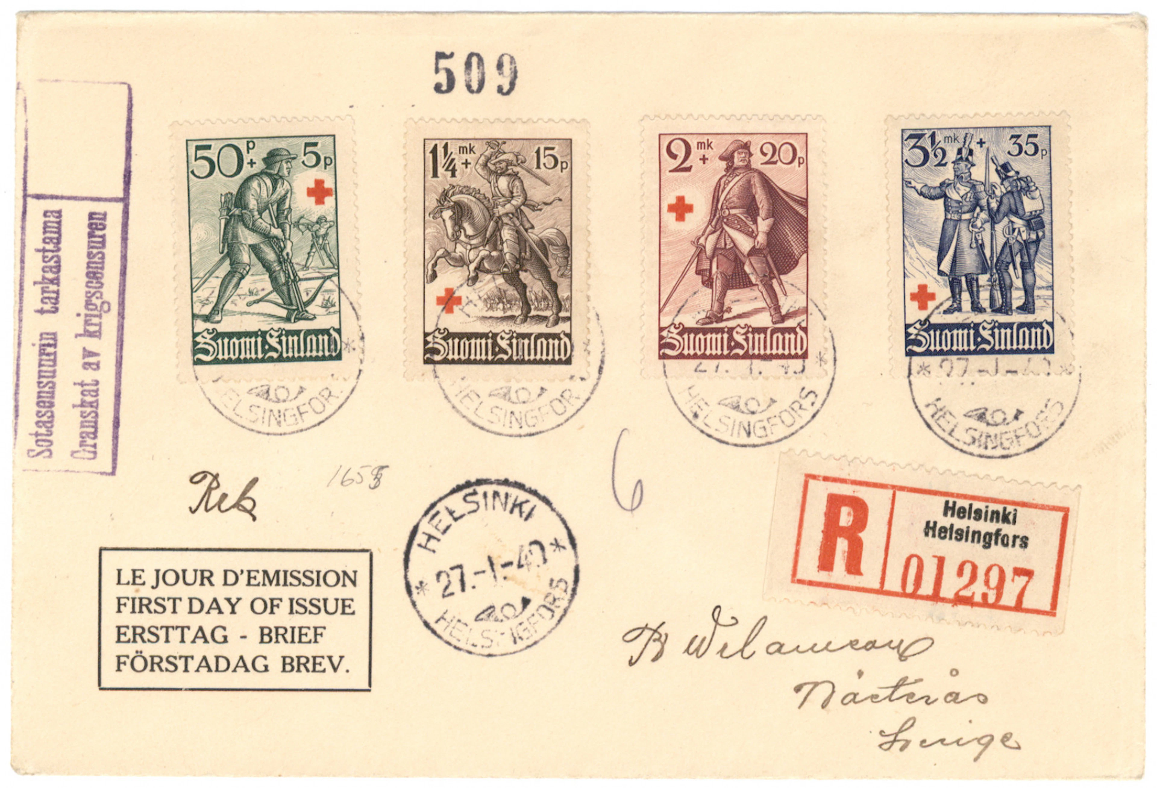 1940 Red Cross set 27.1.1940 to Sweden.