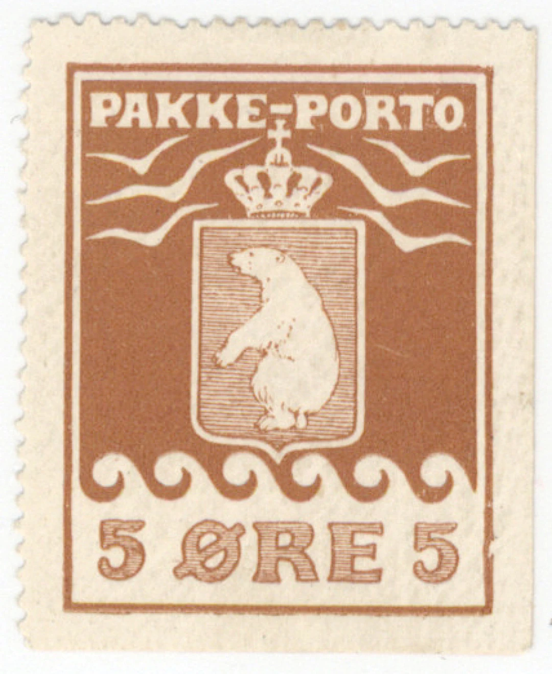 5 öre brown, 2nd printing F P2IID. Imperforate from right and bottom