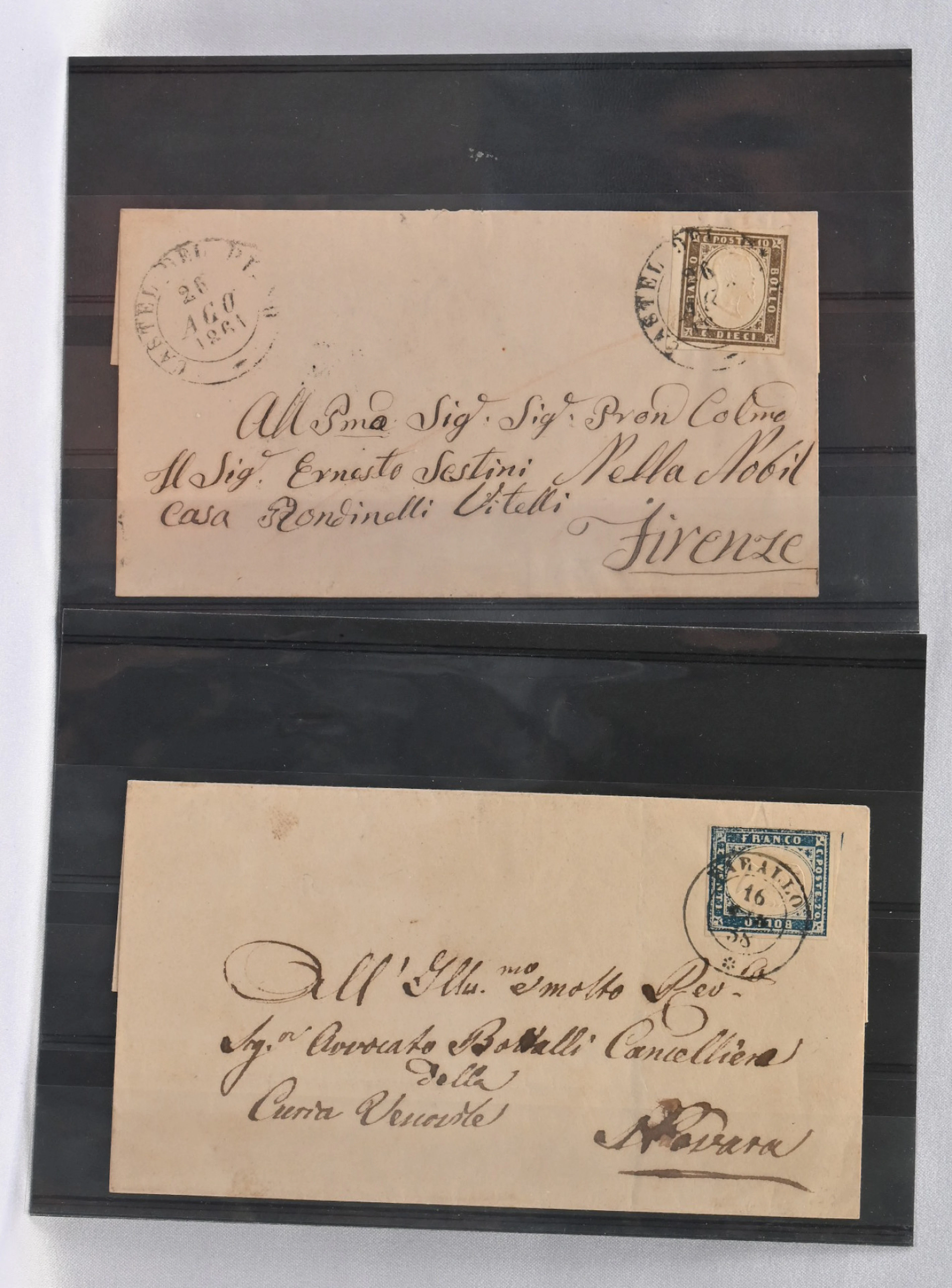 Sardinia 1858 - 1861 two postal items and one cover front, additionally