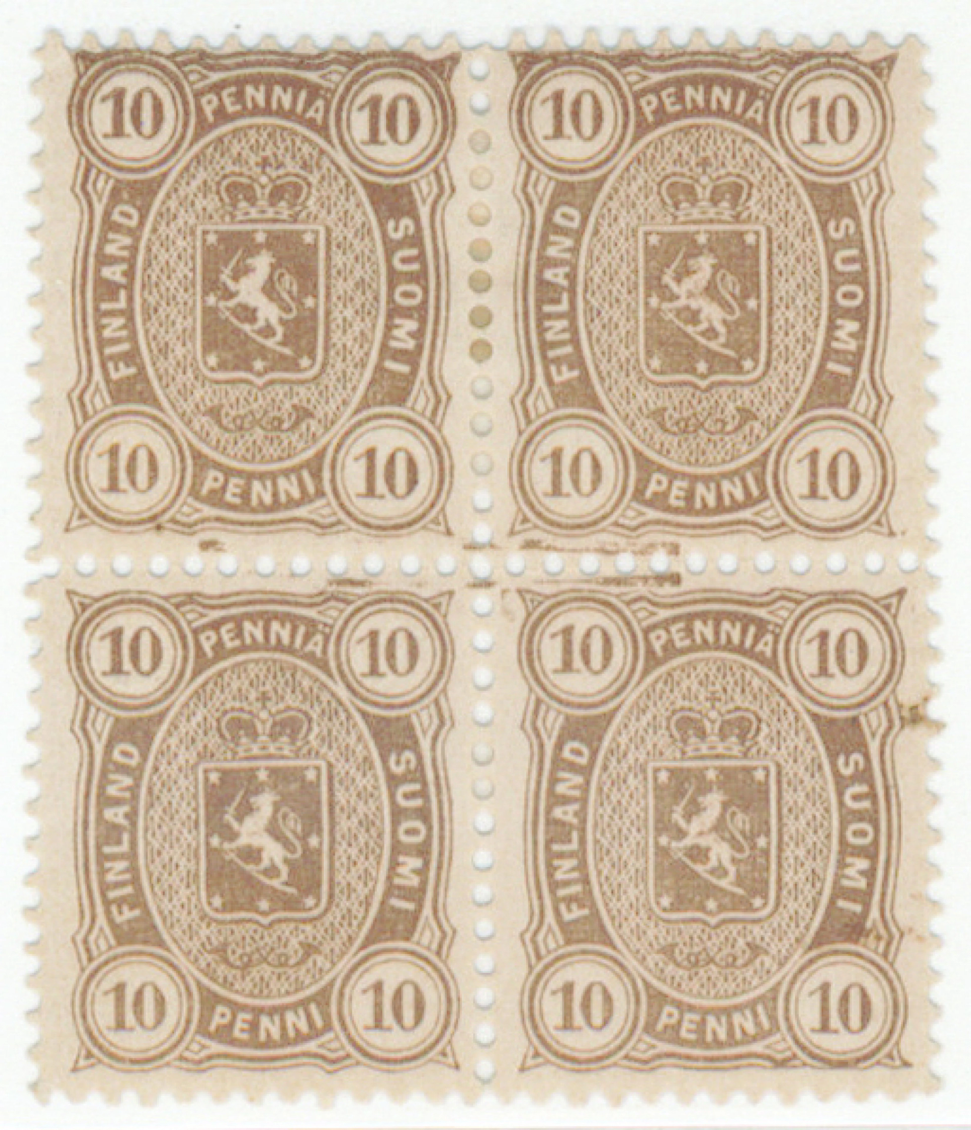 10 penni gray-brown, beautiful mint * block of four. (L. 18LBa).