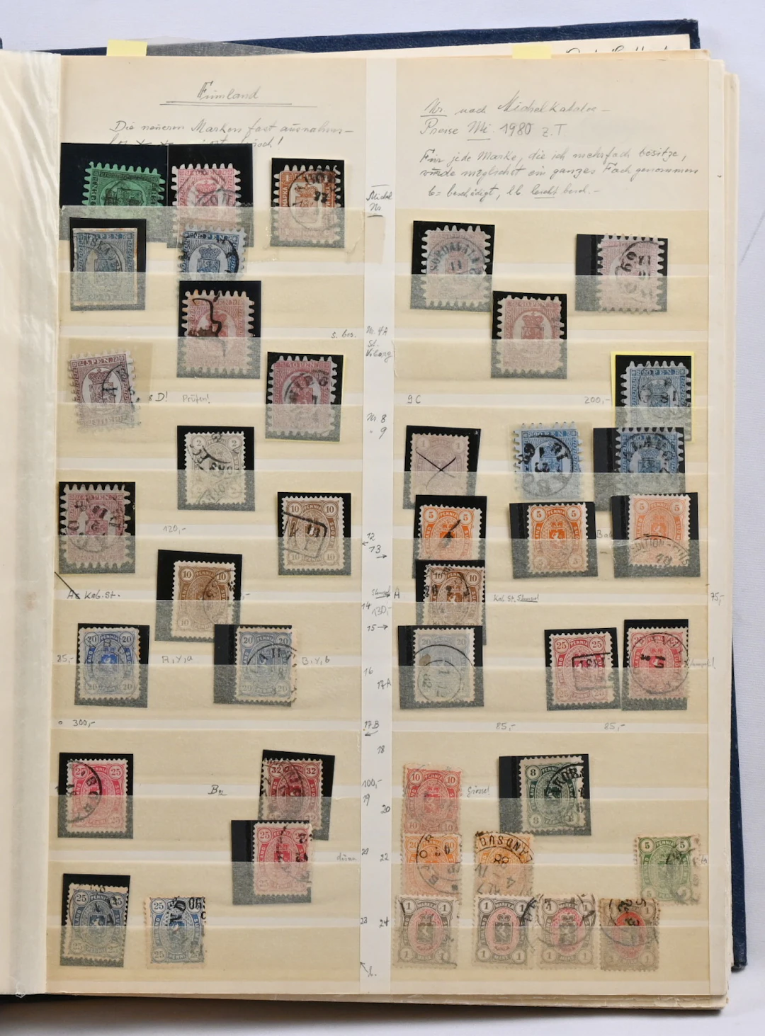 Starting from 1866 old stock album of material including eg. serpentine