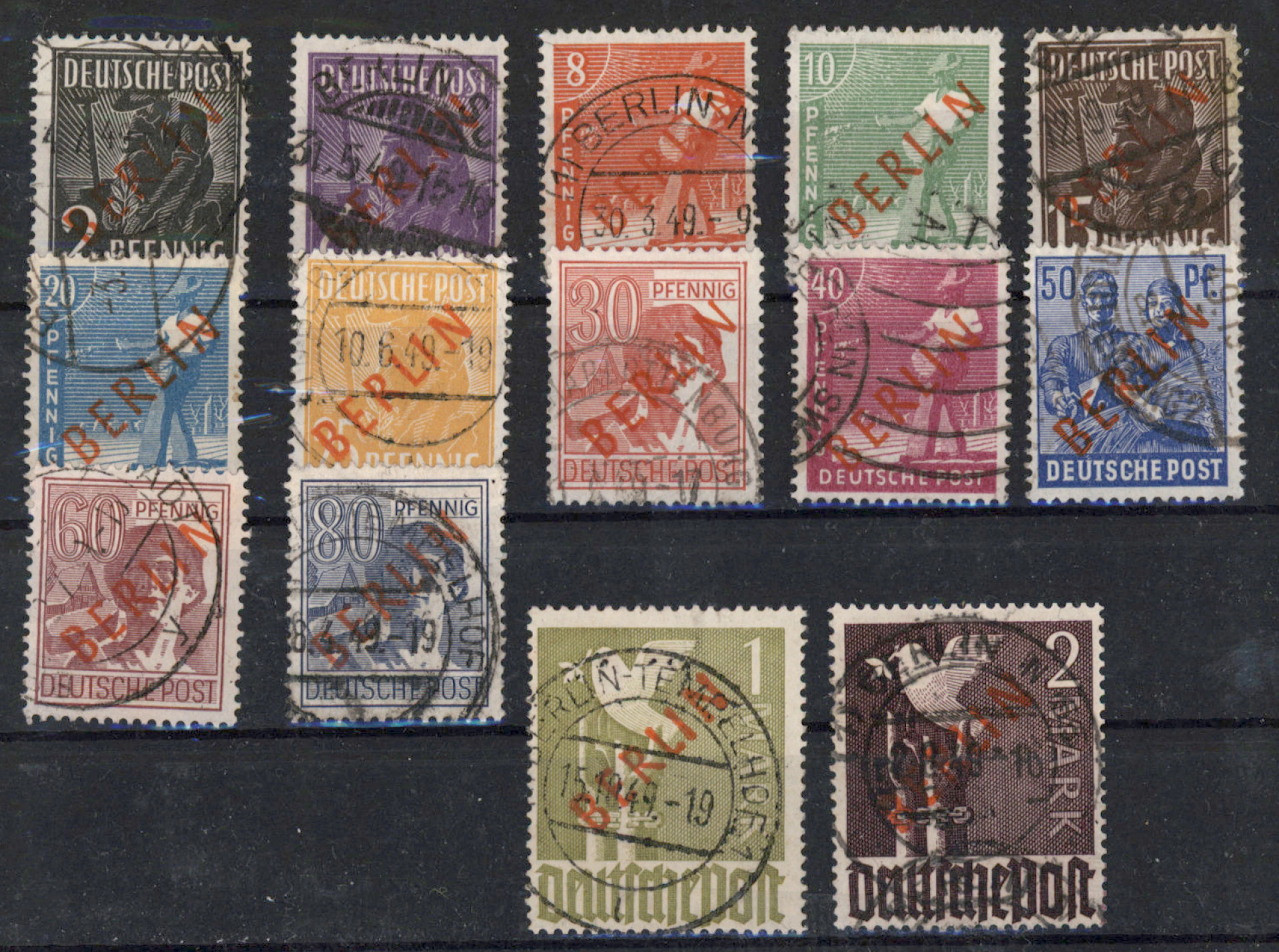 1949 Red overprint Mi 21-34, used set, signed: Schlegel on the most