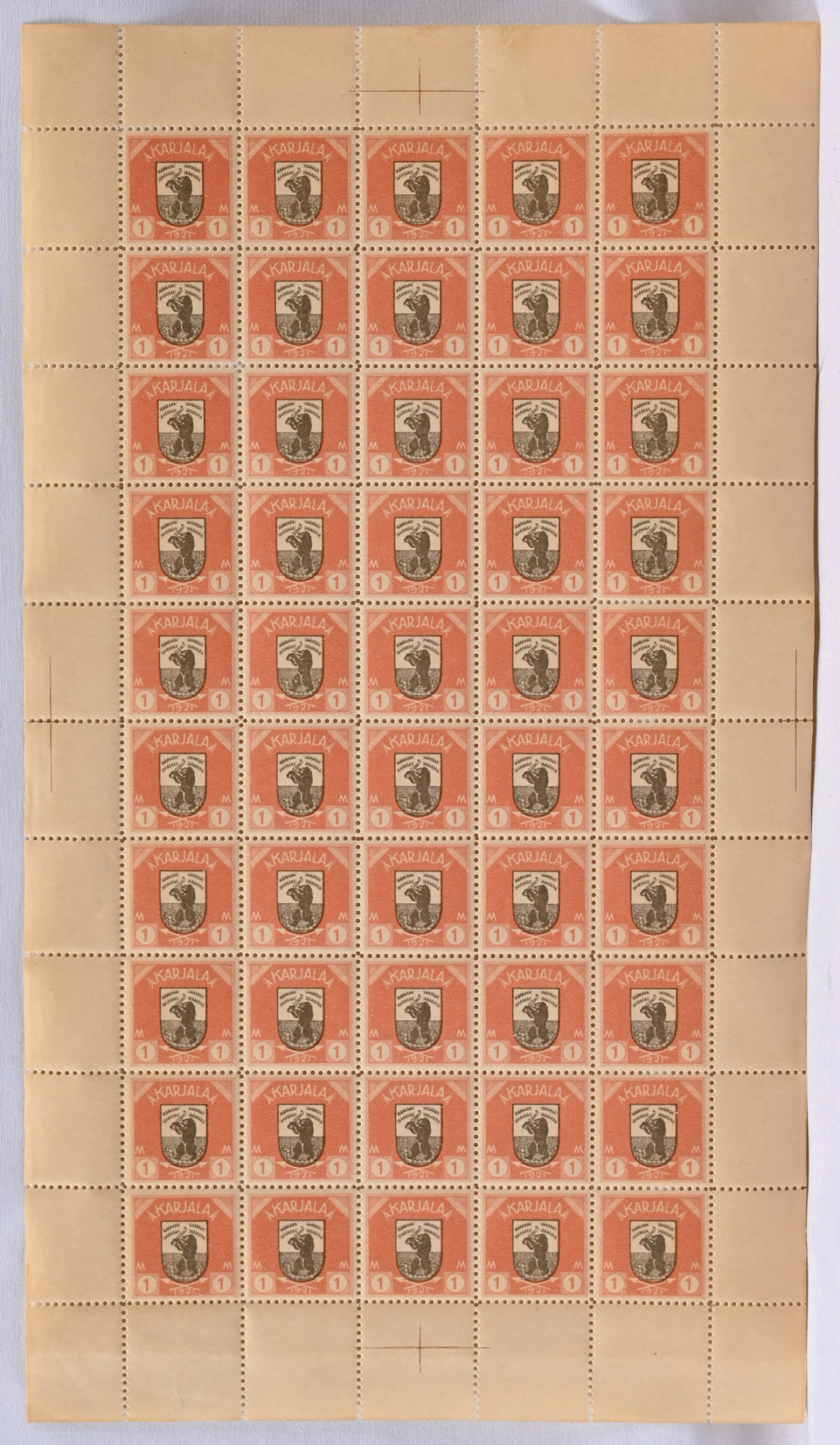 1 markka fine COMPLETE SHEET of 50 stamps, very fine mint **