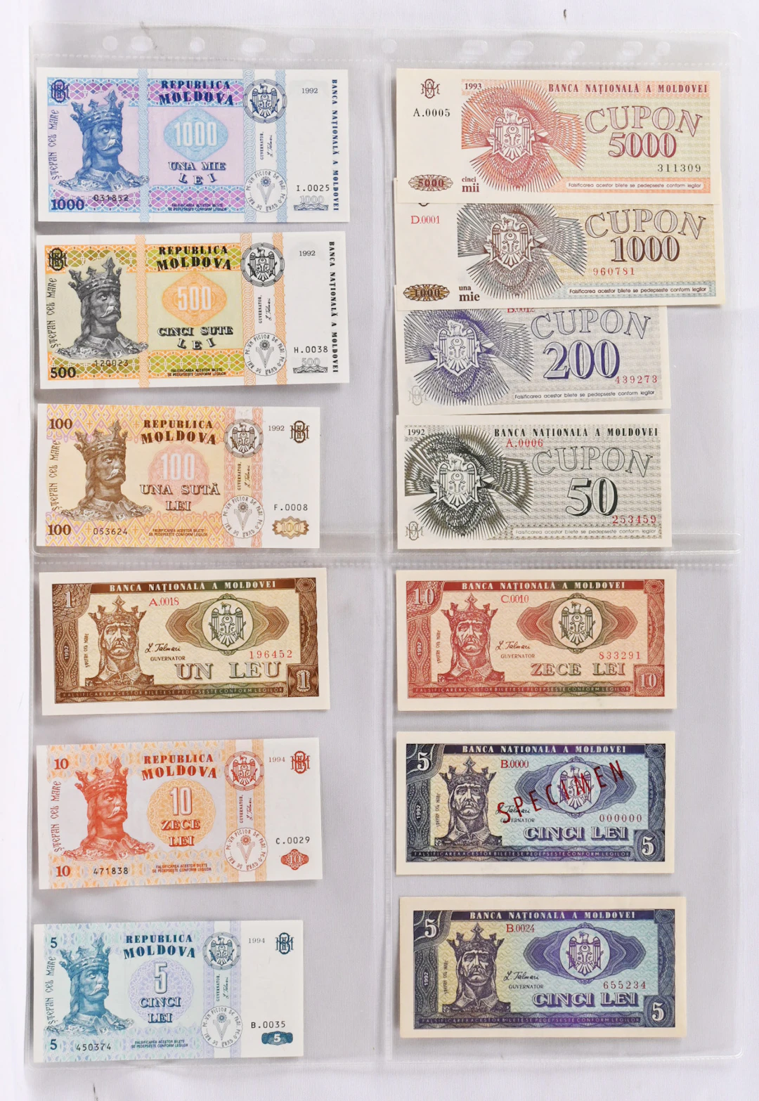 Moldova from 1992 onwards fine collection of banknotes in UNC condition