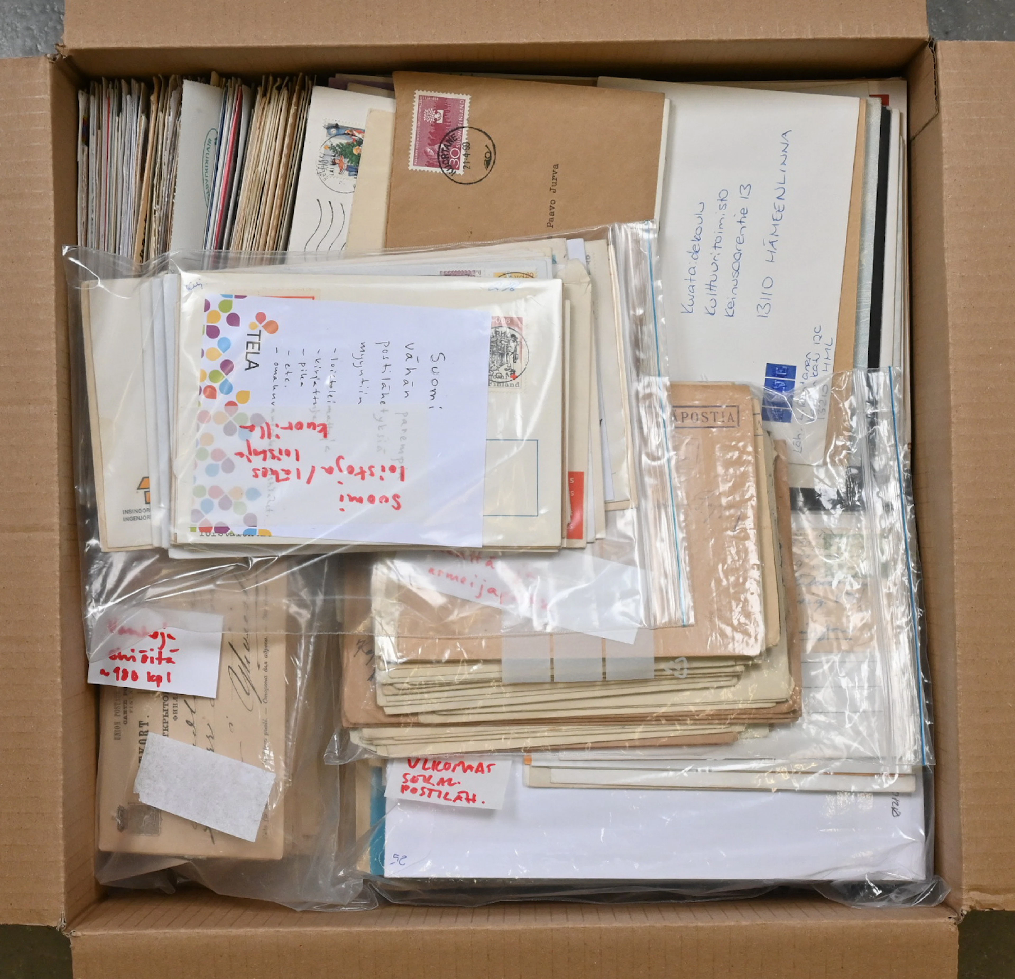 Mixed selection mainly of Finnish postal items in a 5.5 KG box. New