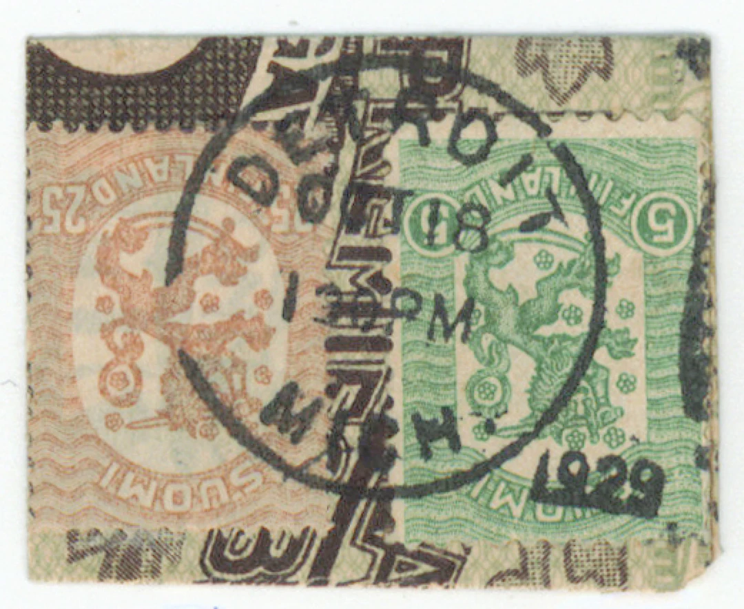 5 penni and issue 1917 25 penni on a same fragment with Detroit Mich.