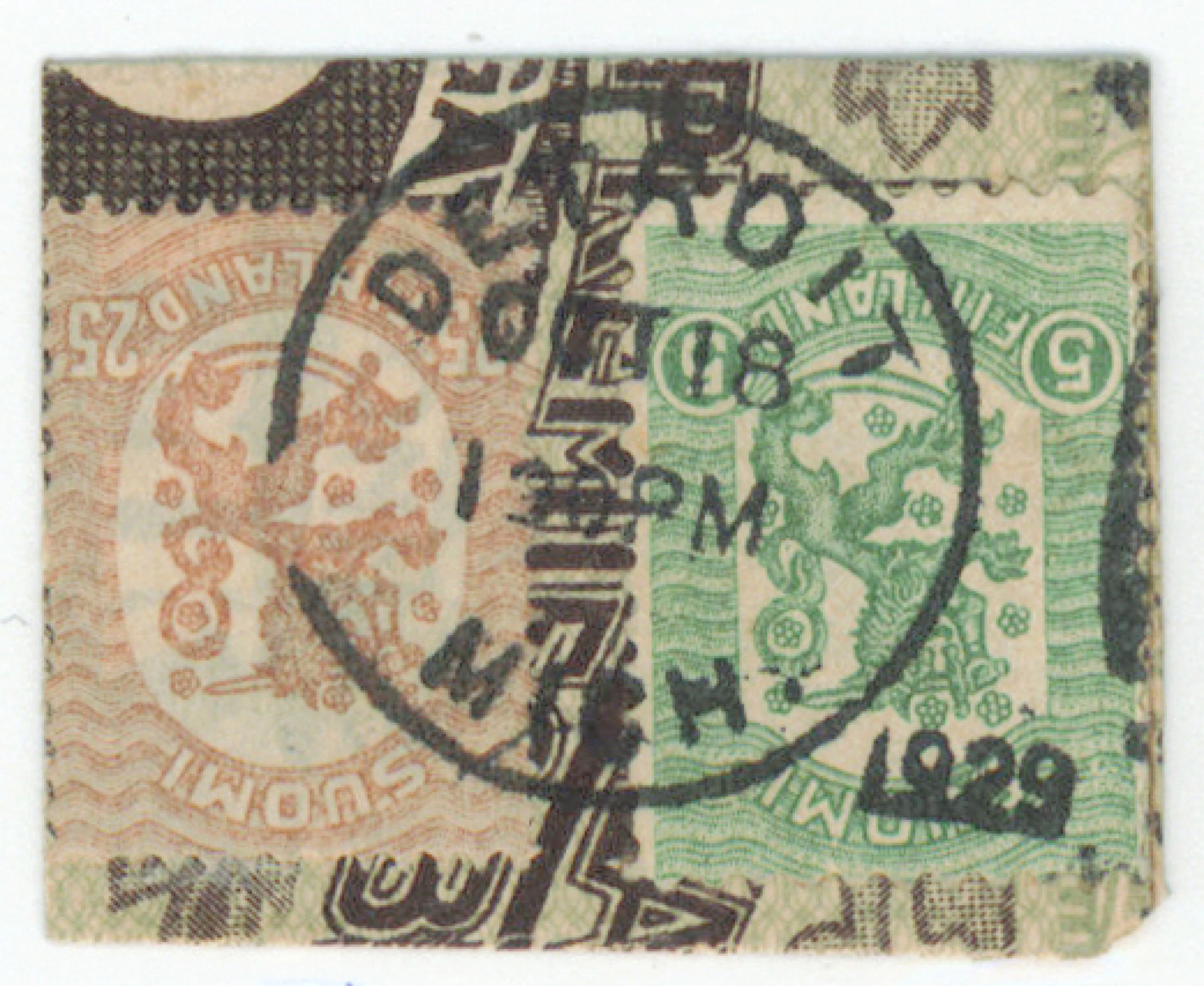 5 penni and issue 1917 25 penni on a same fragment with Detroit Mich.