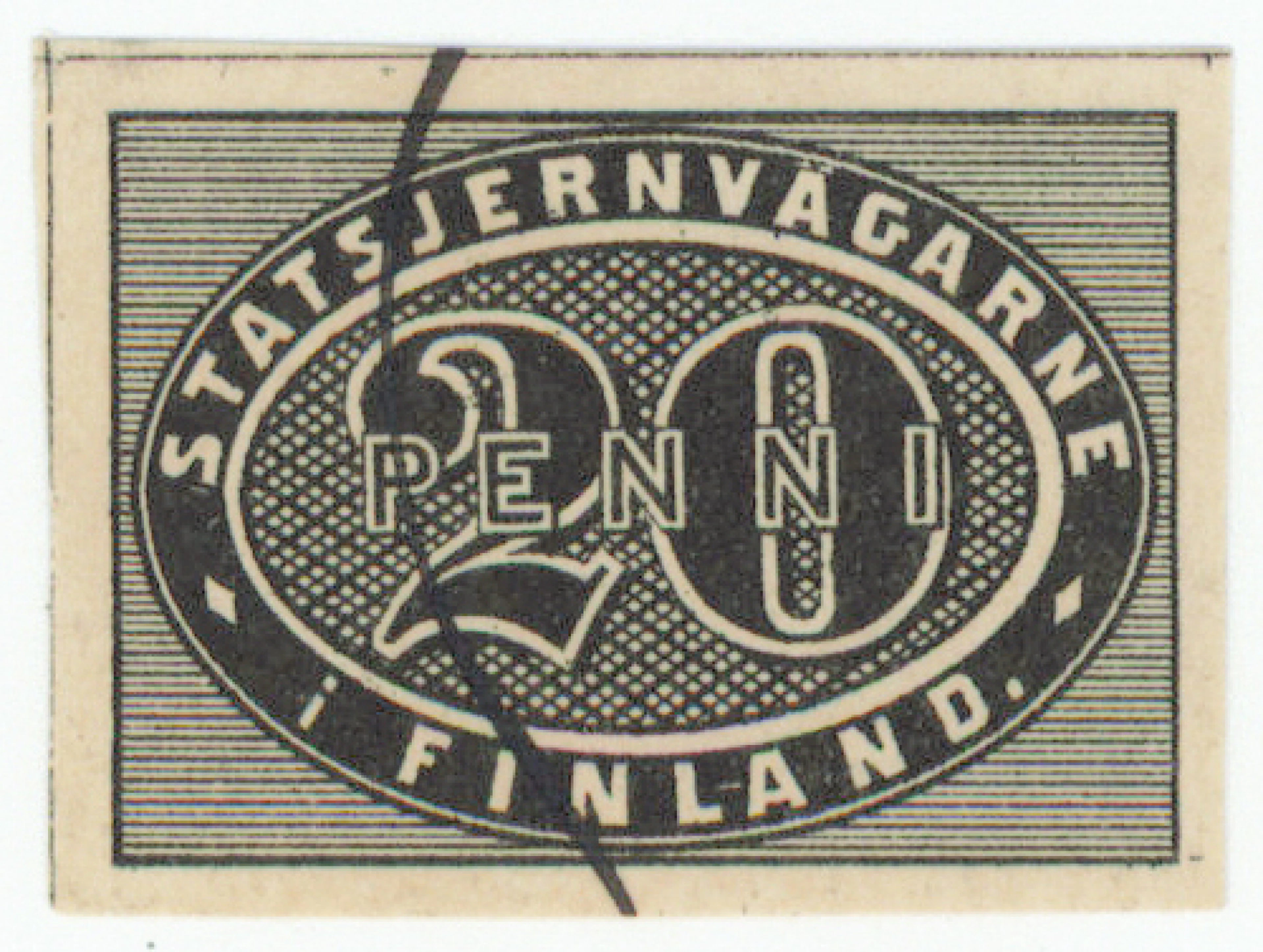 VR 1871 20 penni black. Ink cancellation.