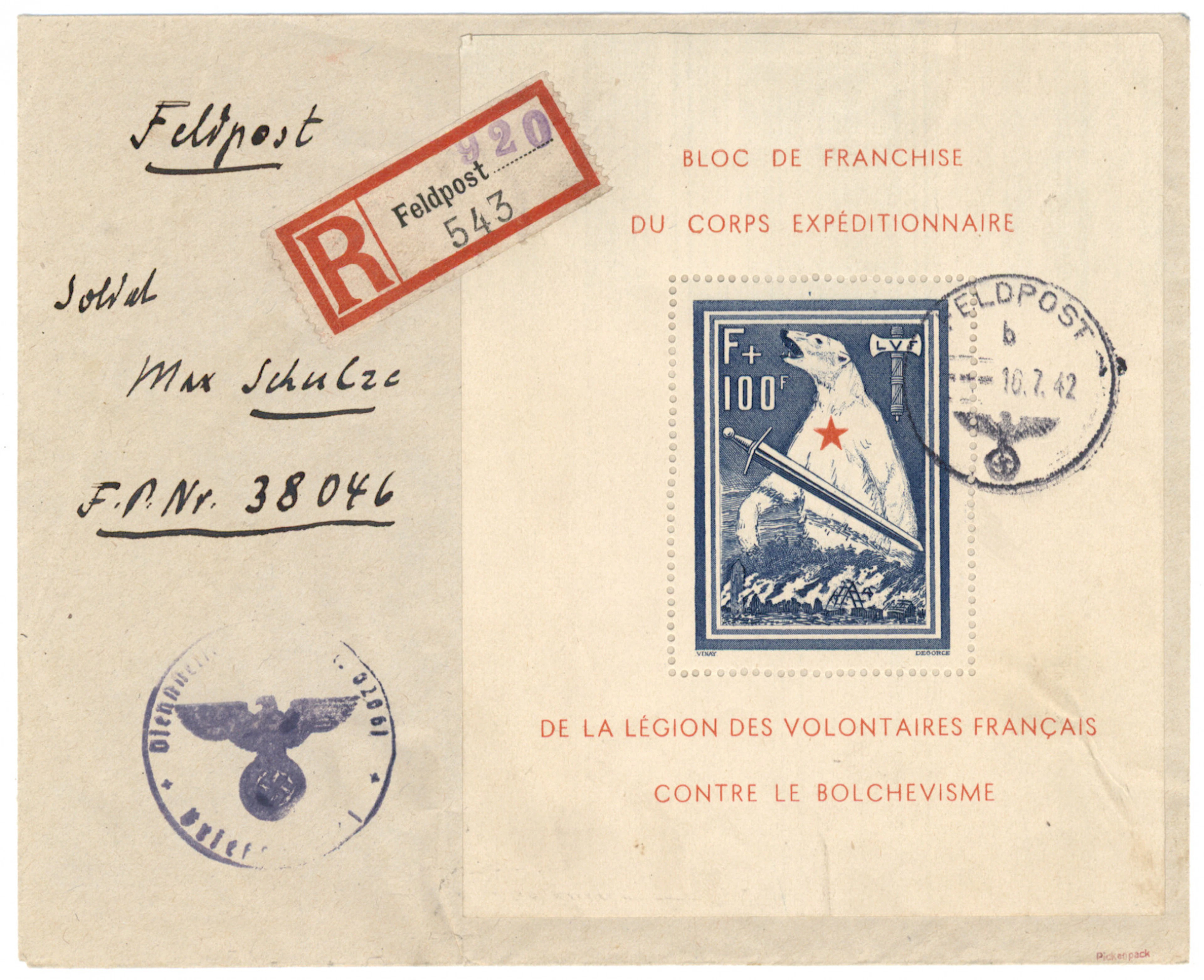 Private issues, France. 1941 volunteer legion miniature sheet Mi Block