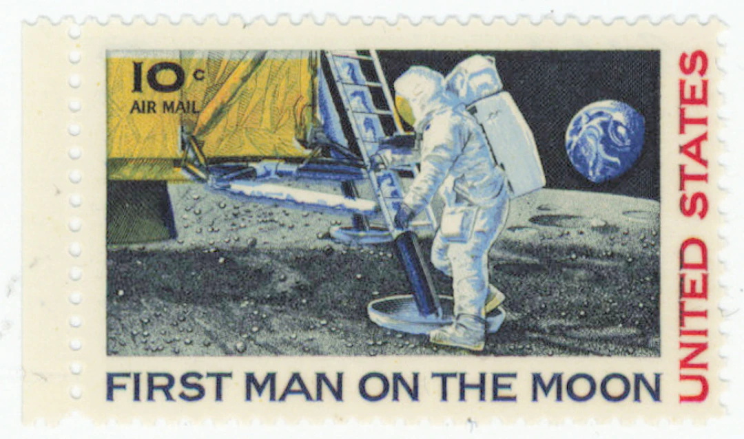 1969 First man on the moon Mi 990, rare error in printing: pink color
