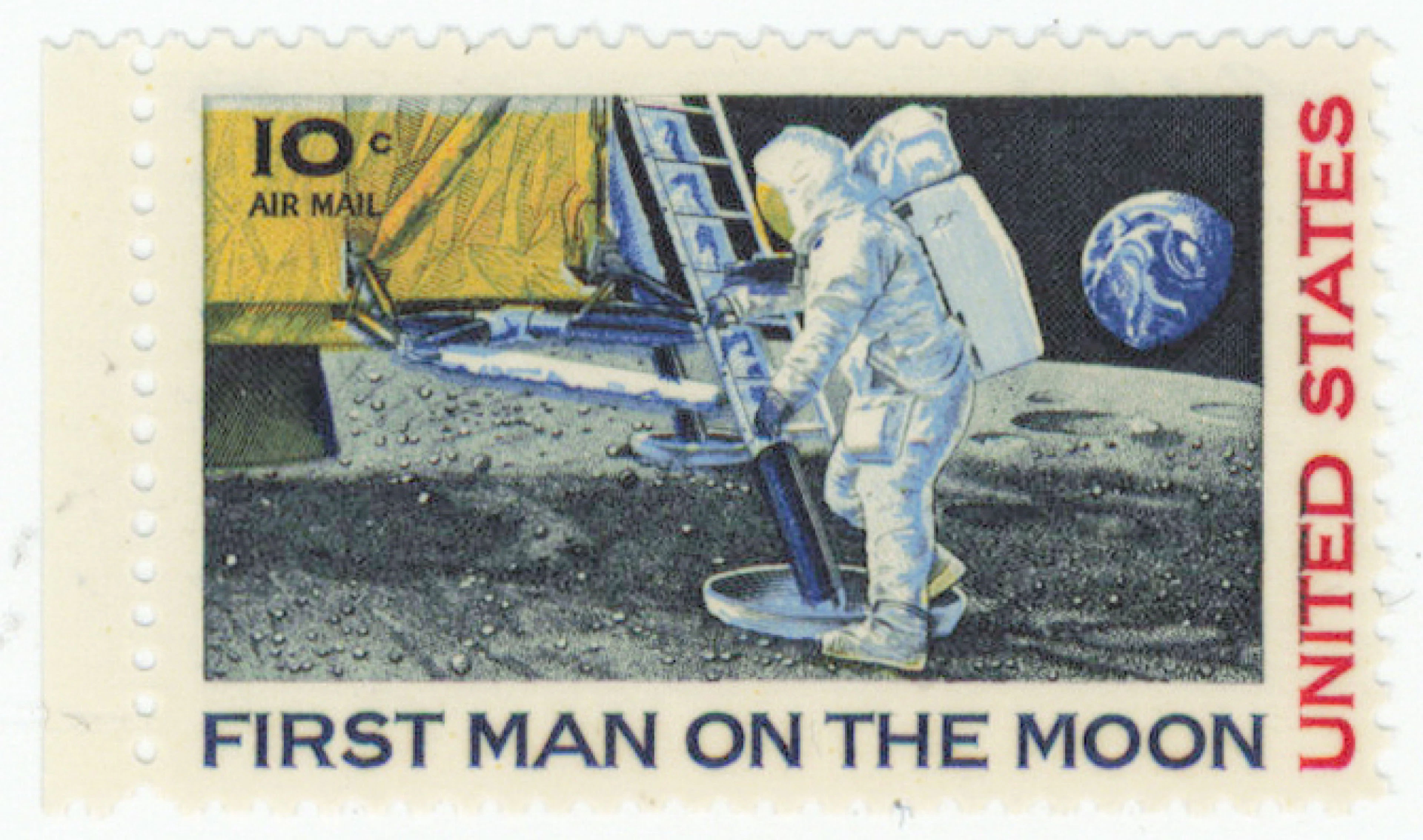 1969 First man on the moon Mi 990, rare error in printing: pink color