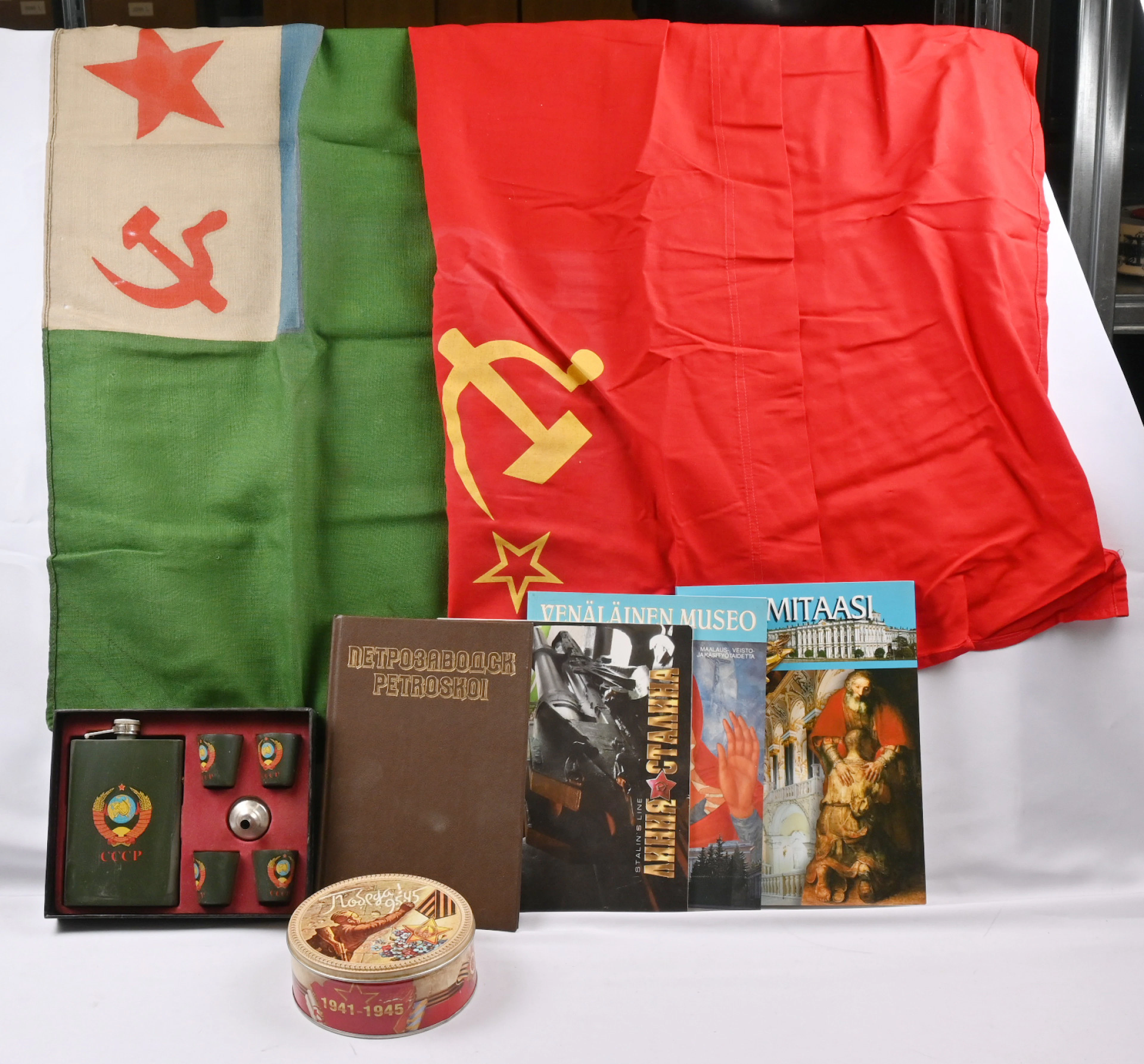 Soviet Union era flags two pieces, national flag as well as a small