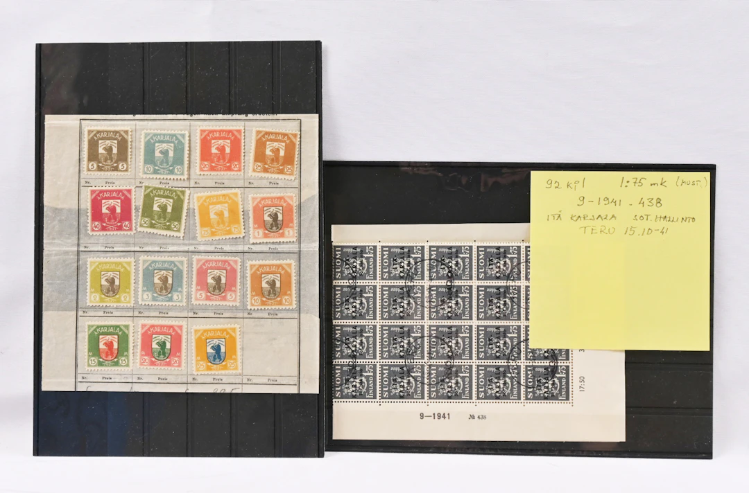 Selection of MNH ** multiples and used material on stockcards. Also Karelia set