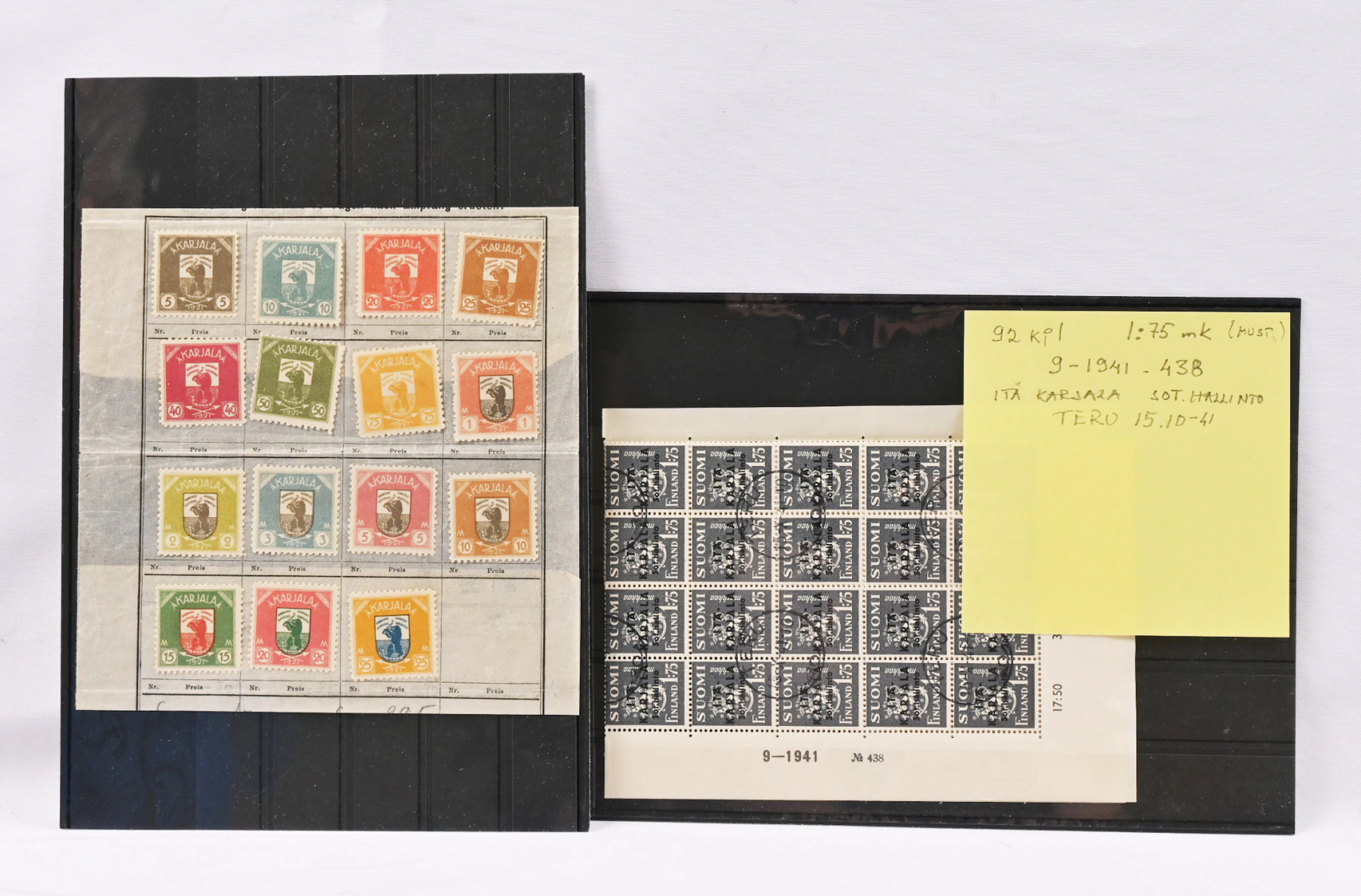 Selection of MNH ** multiples and used material on stockcards. Also Karelia set