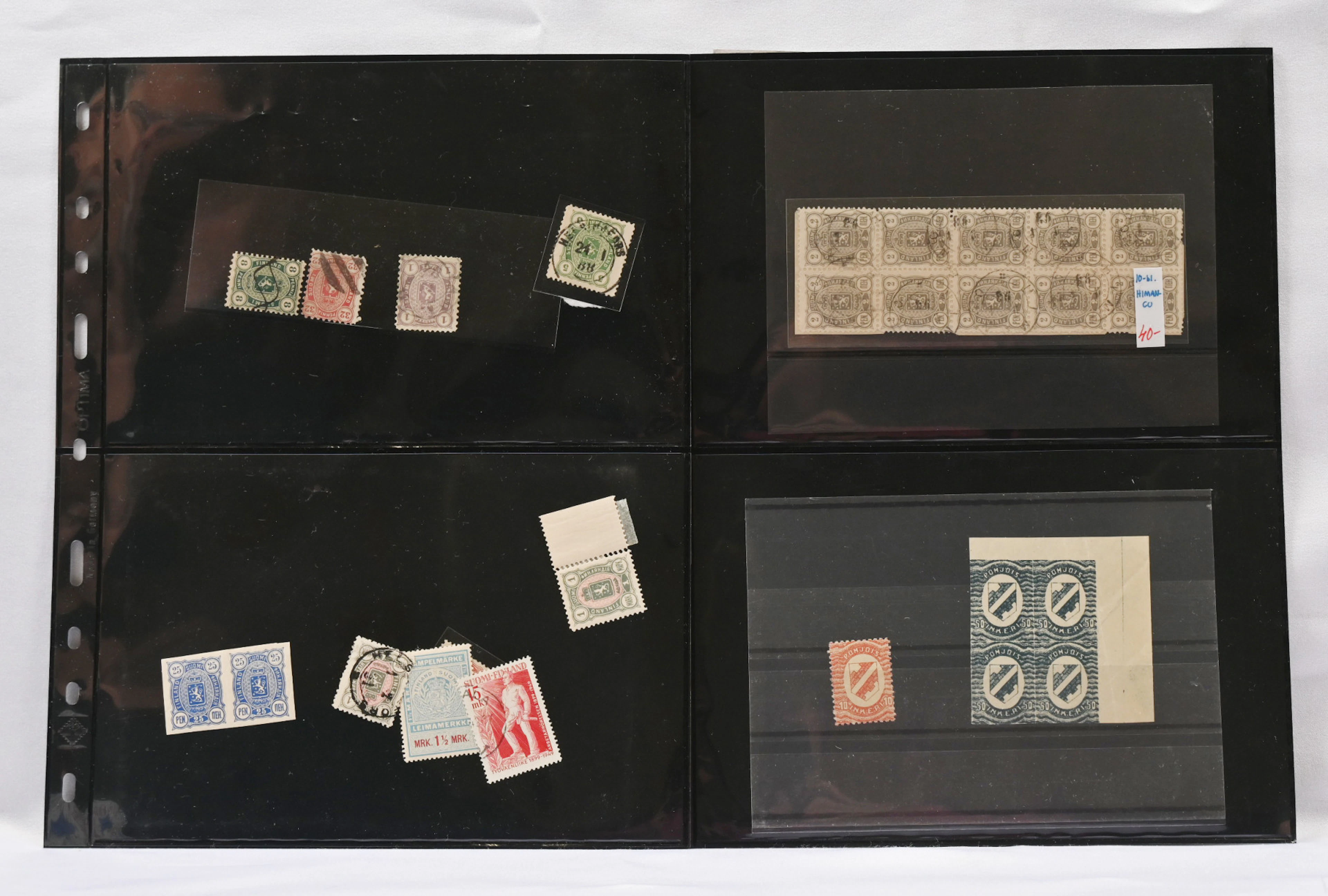 Mixed selection on pages and on stockcards, including 1889 25 penni