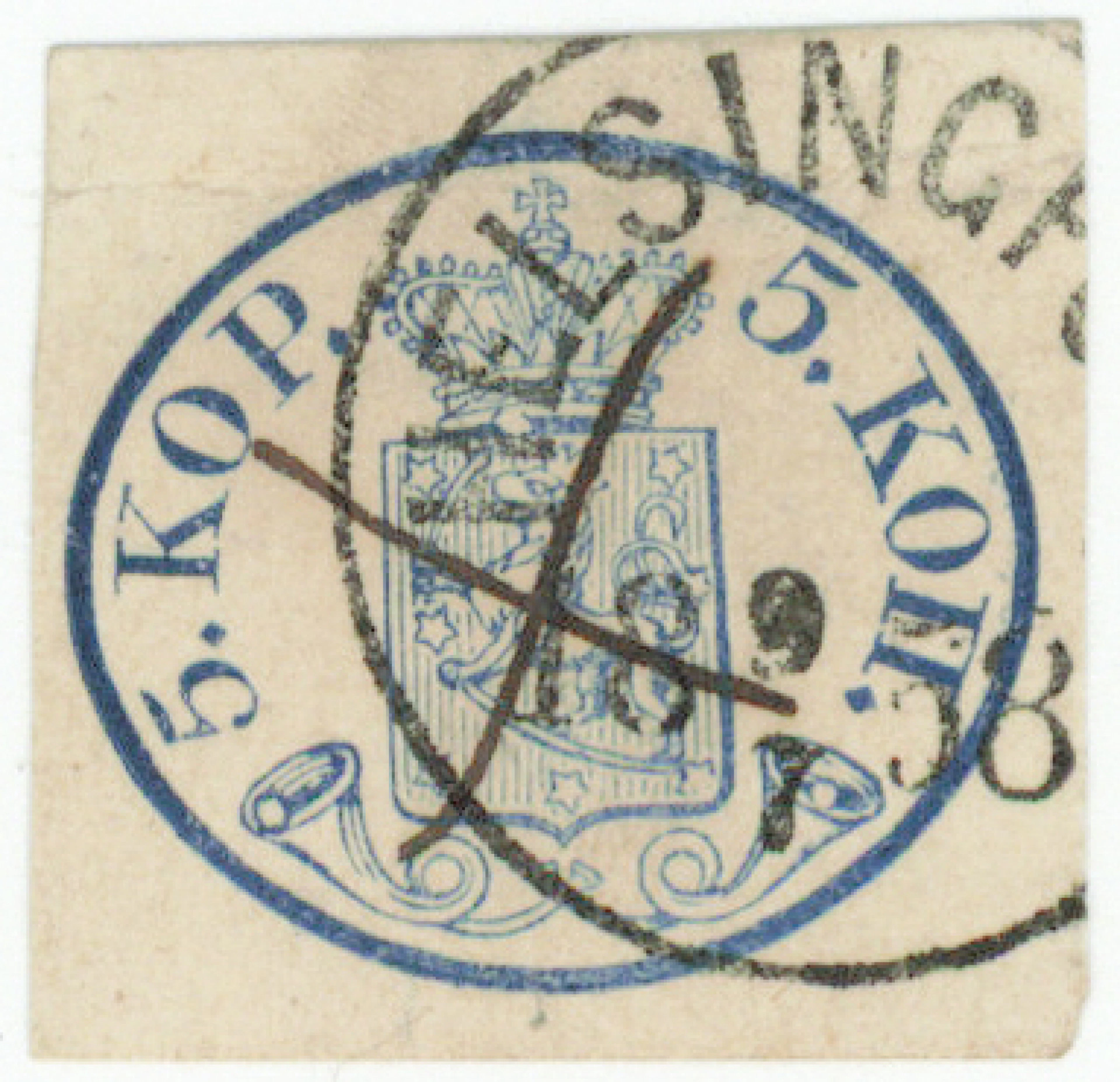 5 kopek large pearls, dark blue, beautiful Helsingfors 1858 and ink