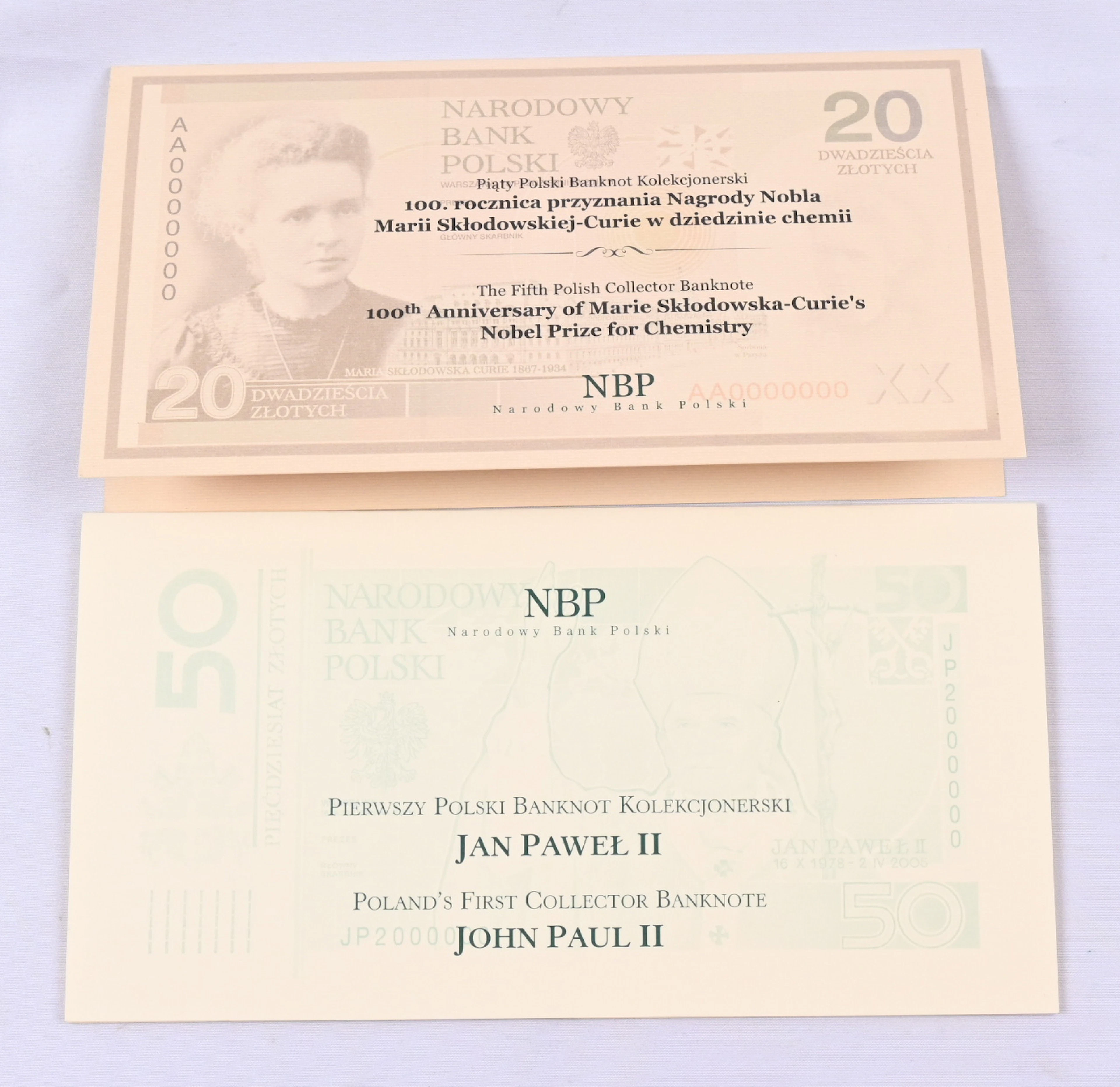 Poland 1996 50 Zloty Pope John Paul II, 2011 20 Zloty Marie Curie