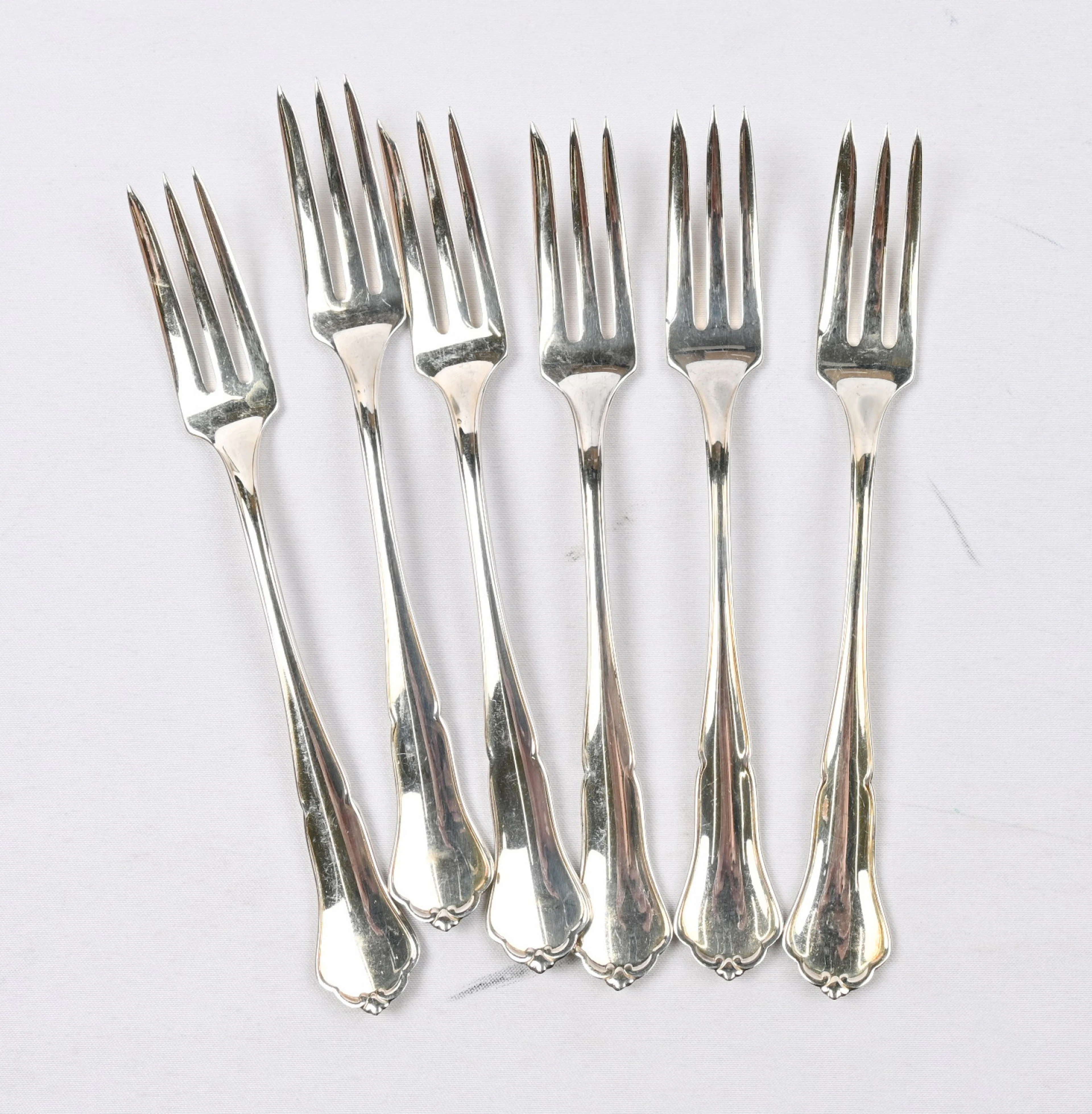 Chippendale pastry fork, silver (830), six pieces.